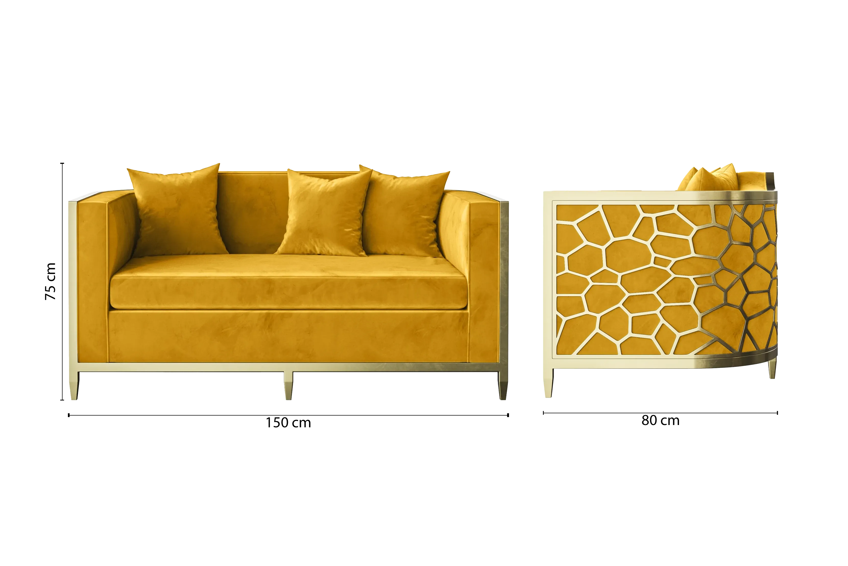 Carrara 2 Seater Sofa Yellow Velvet