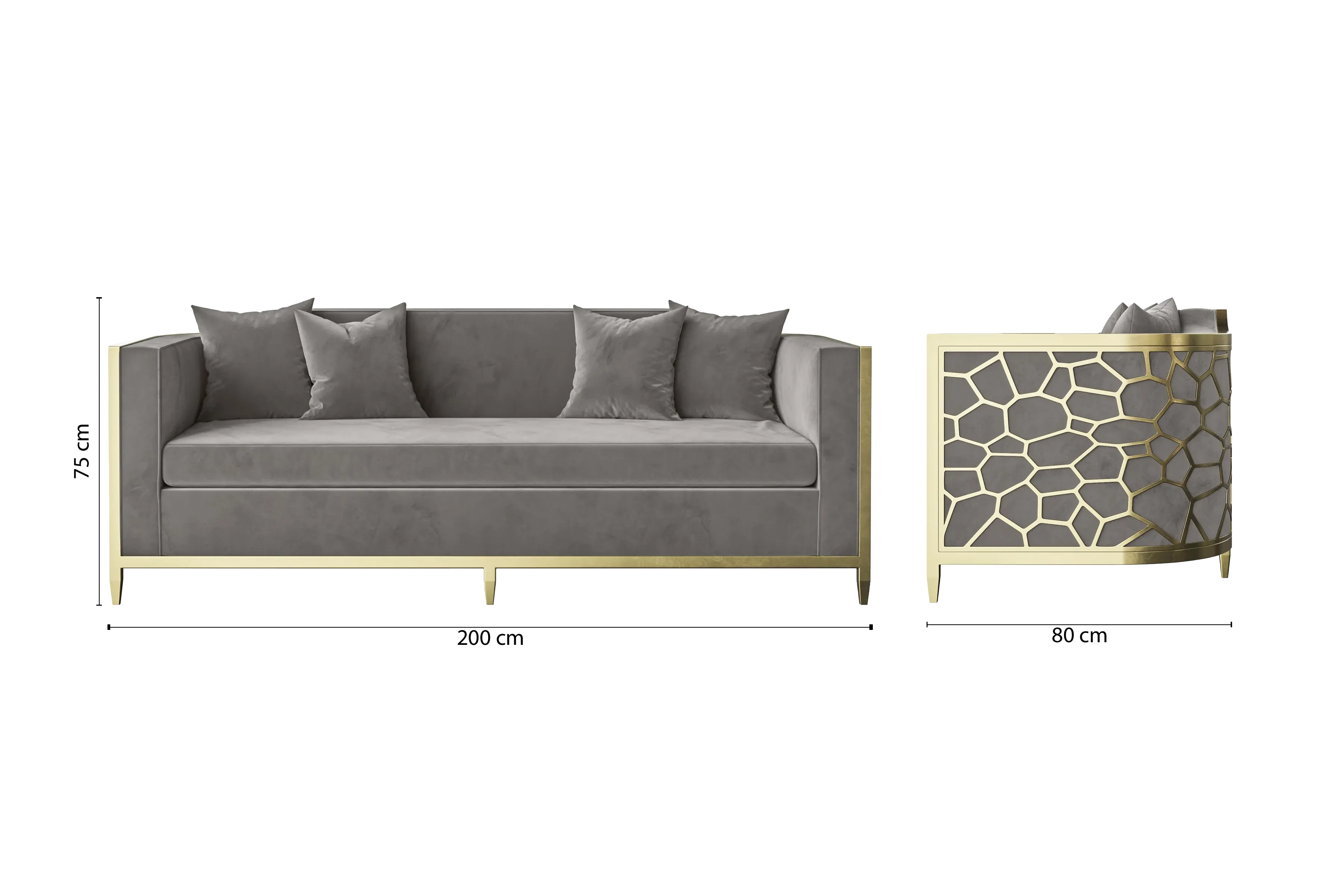 Carrara 3 Seater Sofa Grey Velvet