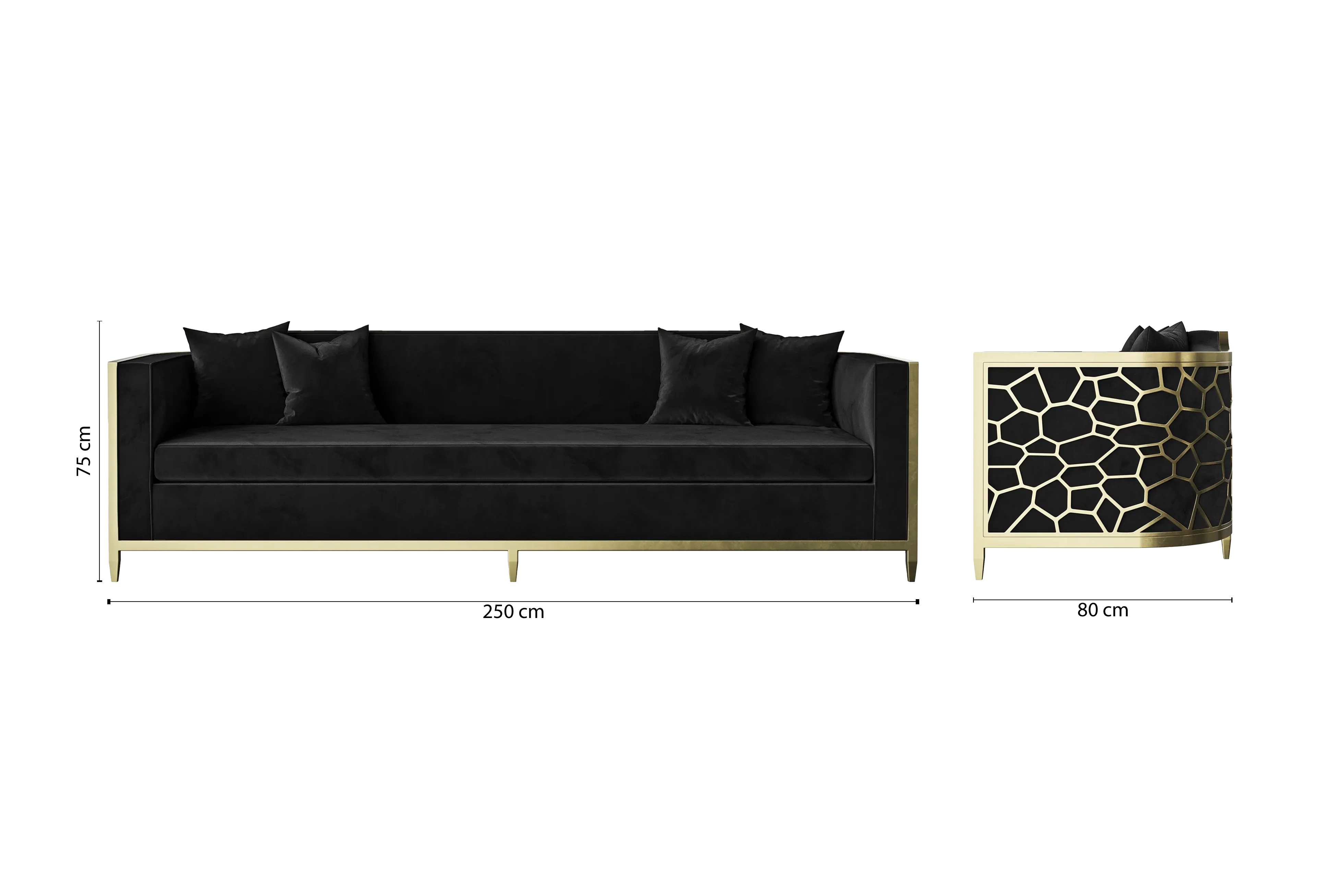 Carrara 4 Seater Sofa Black Velvet