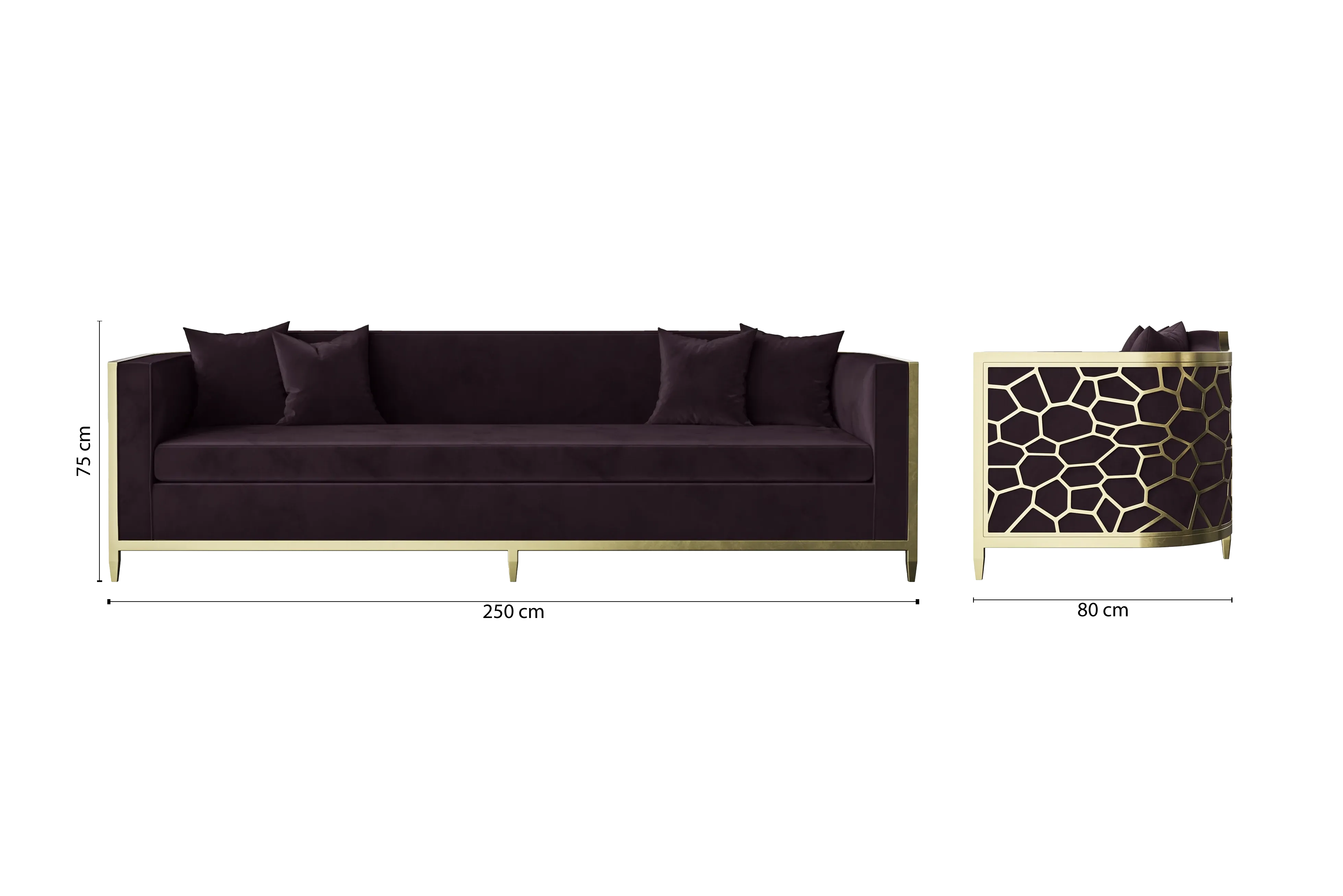 Carrara 4 Seater Sofa Purple Velvet