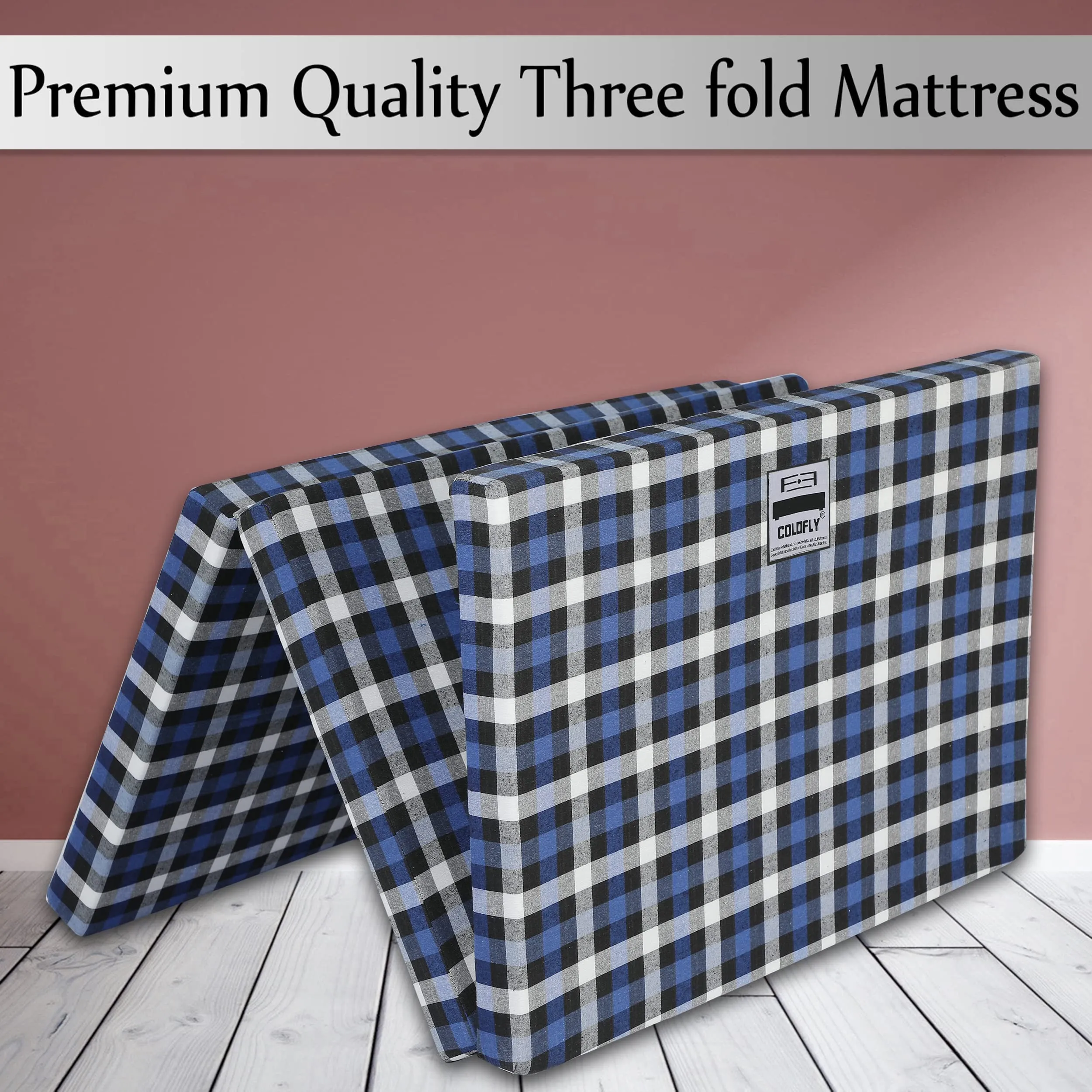 Colofly 2 Inch Three Fold Uhd Foam Single Bed Mattress Blue & White, 72X35X2