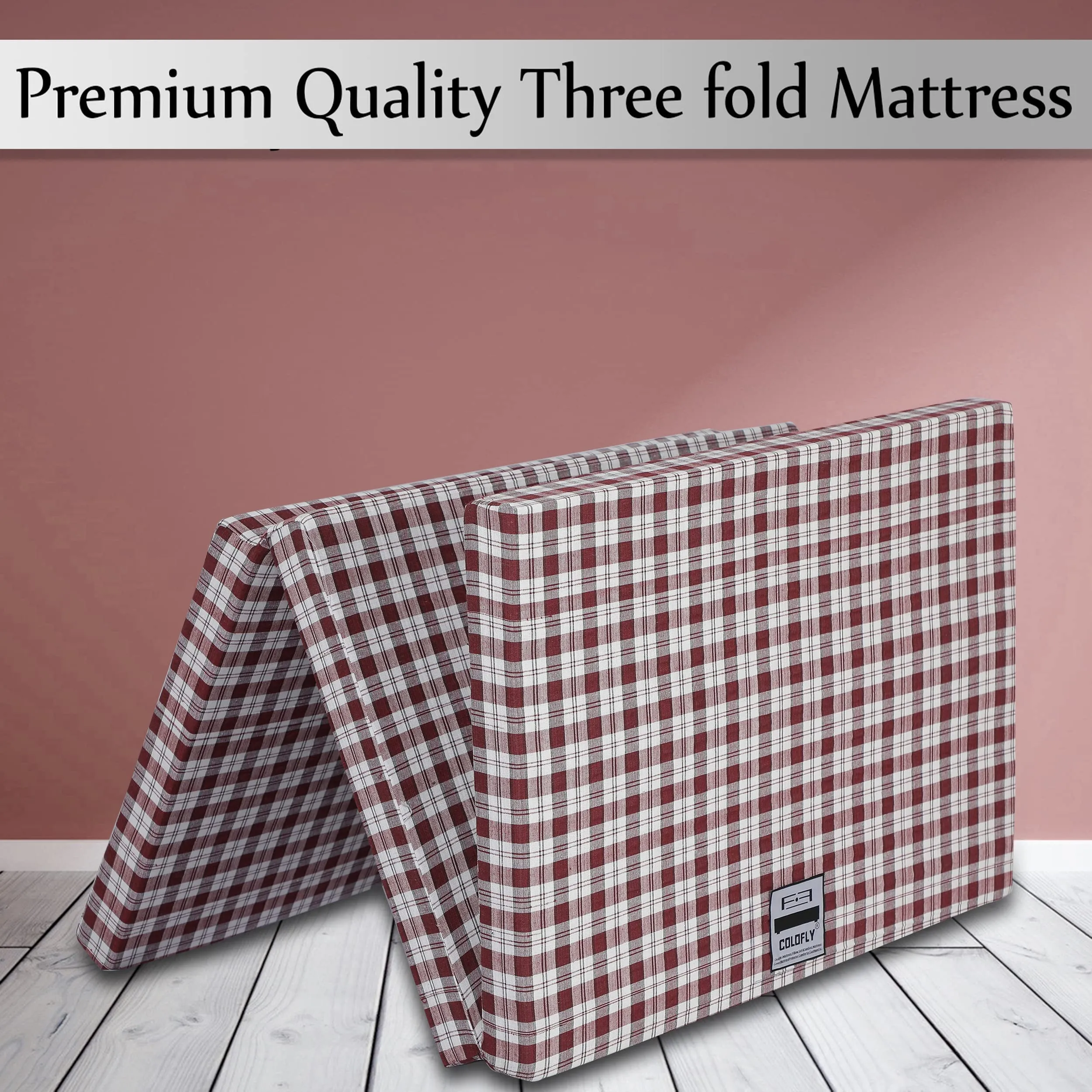 COLOFLY 2 Inch UHD Foam Three Fold Single Bed Reversible Mattress Maroon (72 x 35 x 2) || Foldable Lightweight Gadda for Travel Picnic