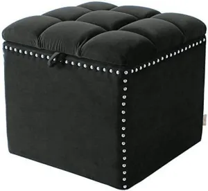 CREATIVE SKILLS Multipurpose Foldable Storage Bins Box Ottoman Coffee Table with Cushion Seat Lid Cube Space Saving Storage Box Foot Rest for Bedroom Living Room Books - Black [ Pack of 1]