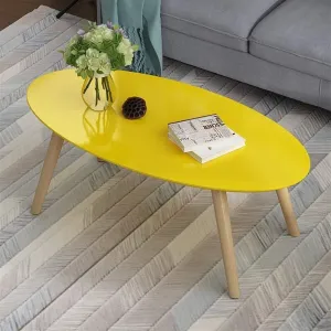 Dexter Enterprises Trending Design Oval Shape Wooden Coffee Table Center Table Bedside Table End Table Nightstand Table for Living Room Bedroom and Office (Yellow)