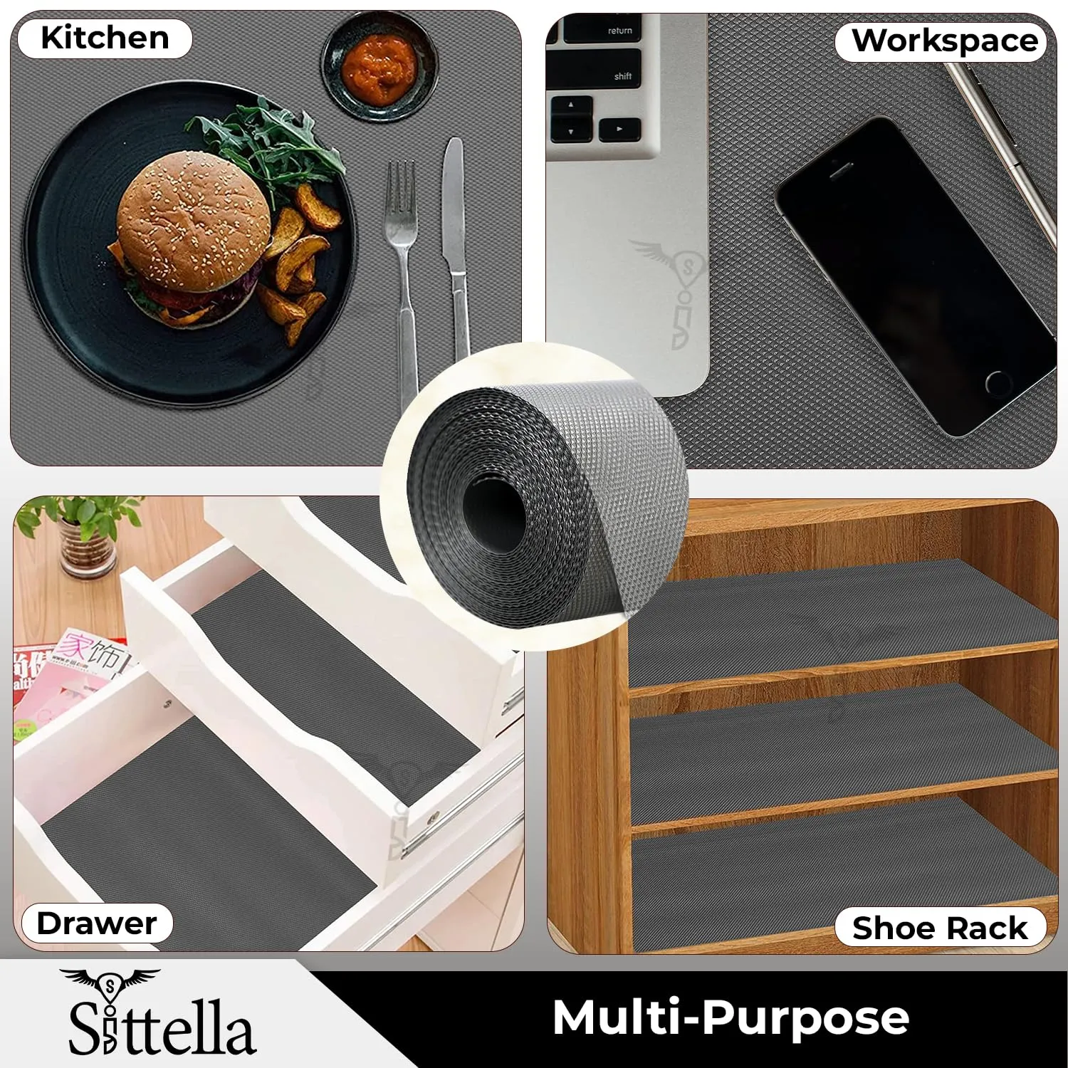 Drawer Mat (45cm X 3m) Multi-Purpose EVA Non-Slip Kitchen Drawer Shelf and Cabinet Liners Waterproof Washable Mats Protect Dresser Shelves Cupboard Bathroom Cabinets (Grey)