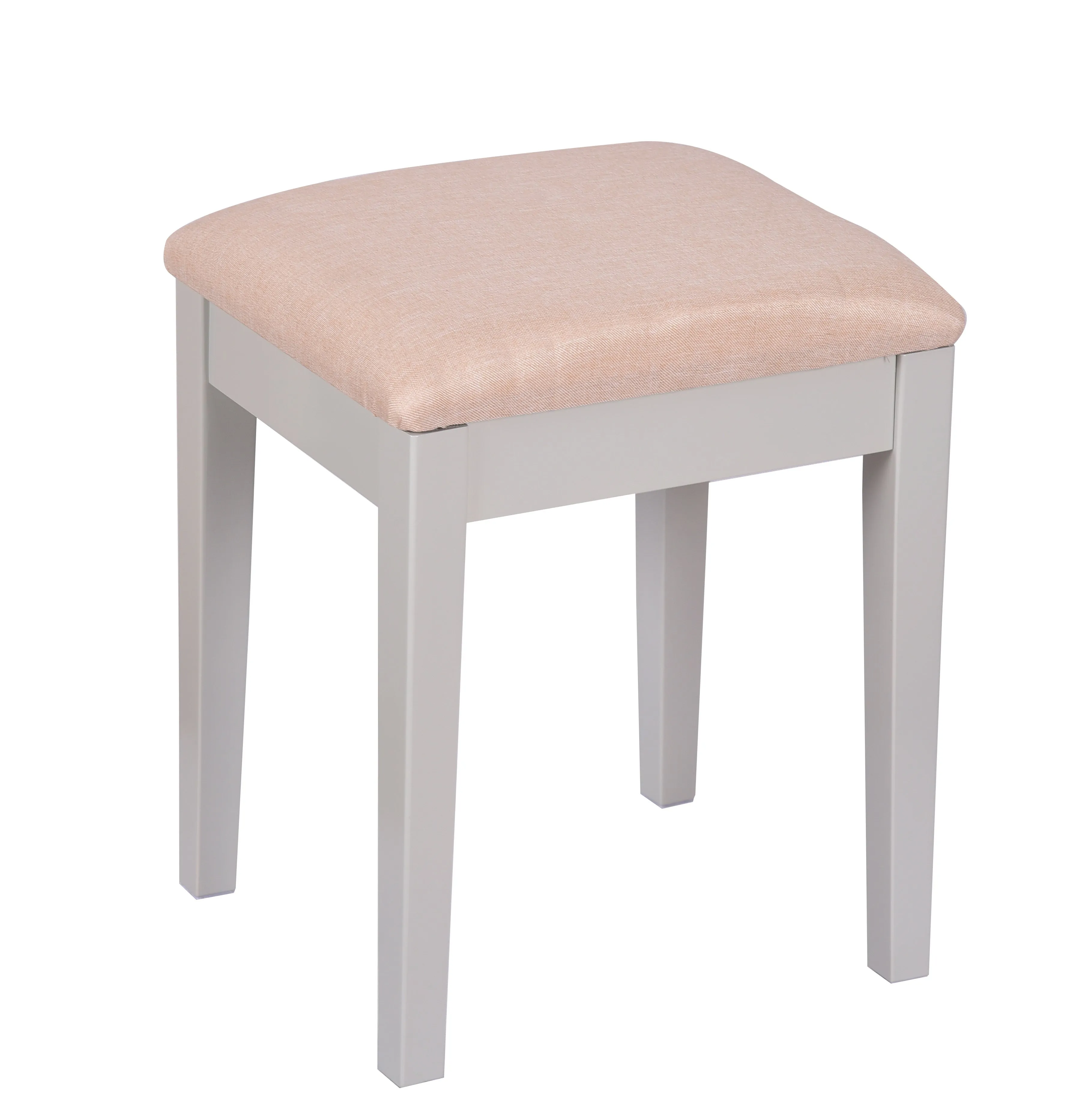 Dressing Table Stool With Padded Seat, Wood In Grey Finish, Beige Cushion