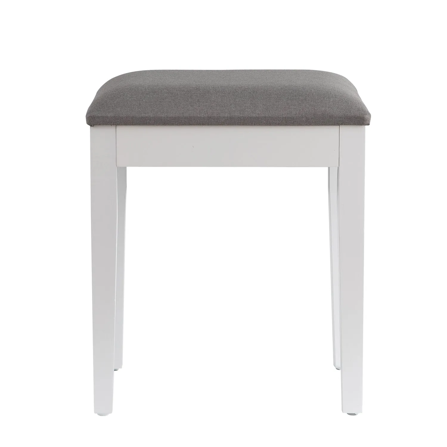 Dressing Table Stool With Padded Seat, Wood In White Finish, Grey Cushion