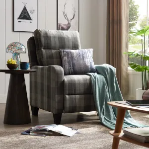 Dundee Grey Tartan Fabric Push Bank Recliner