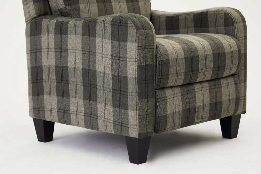 Dundee Grey Tartan Fabric Push Bank Recliner