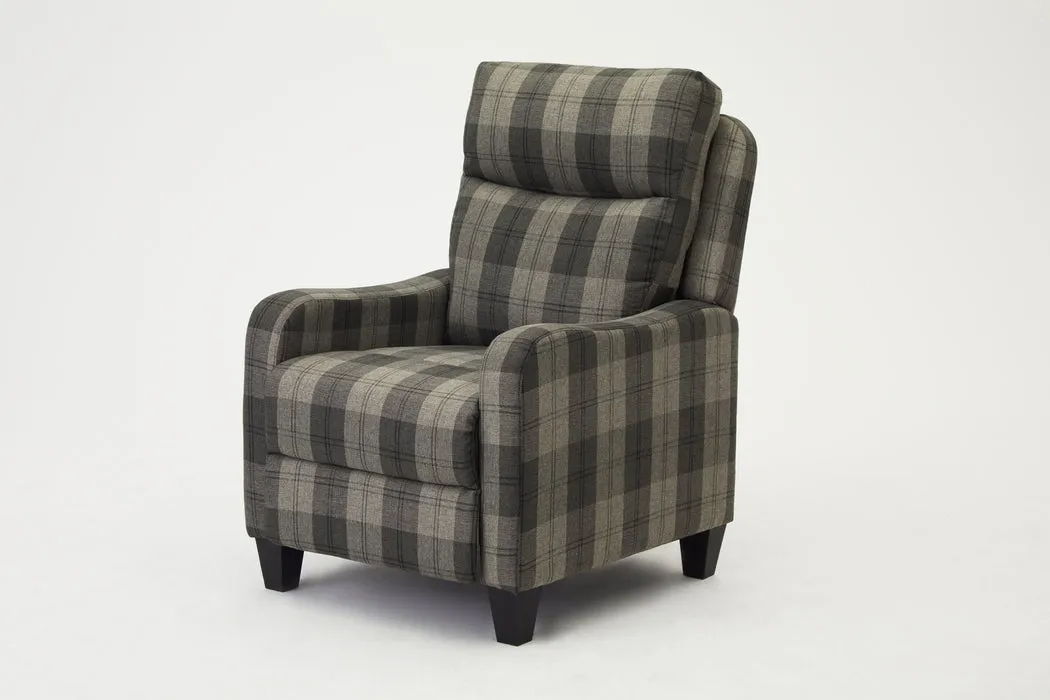 Dundee Grey Tartan Fabric Push Bank Recliner