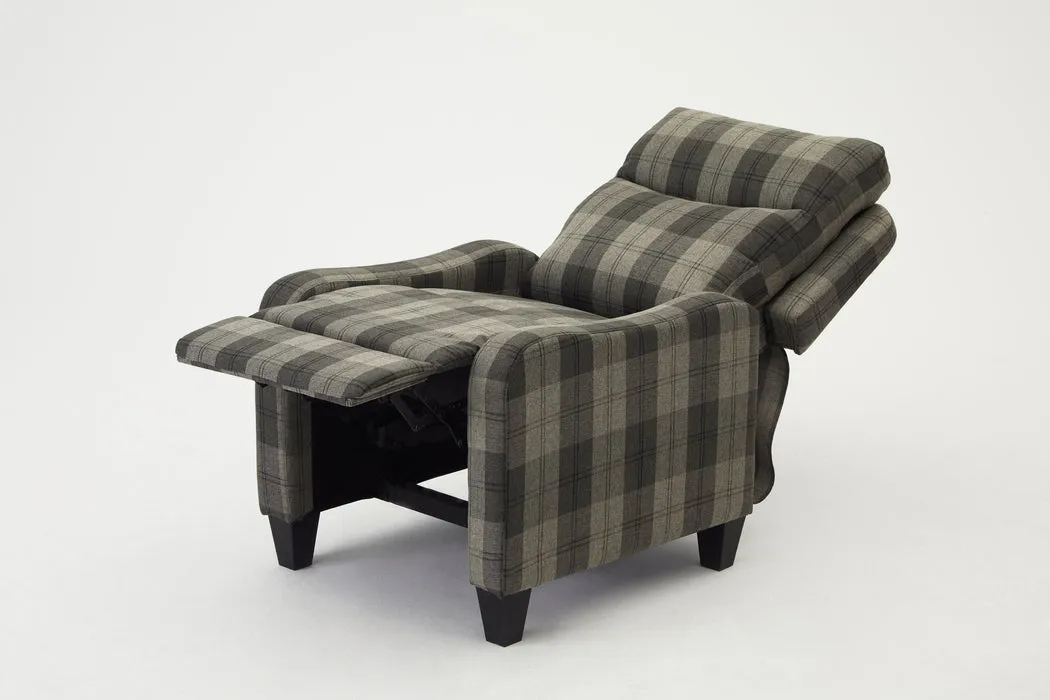 Dundee Grey Tartan Fabric Push Bank Recliner