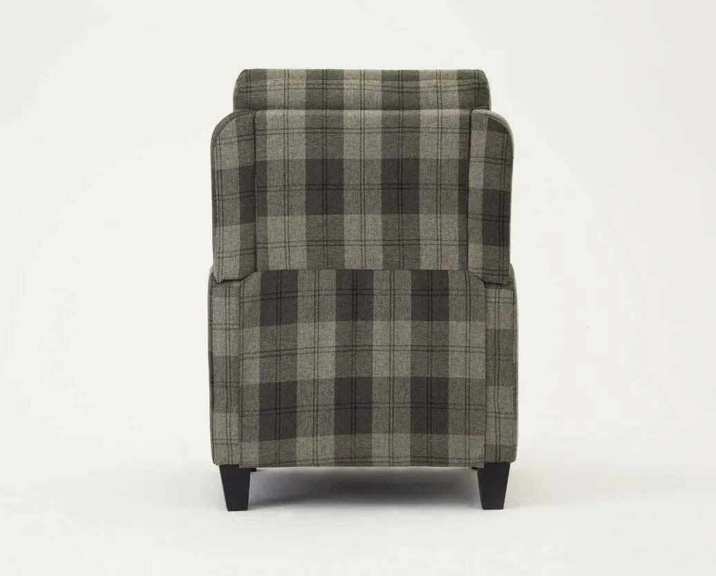 Dundee Grey Tartan Fabric Push Bank Recliner