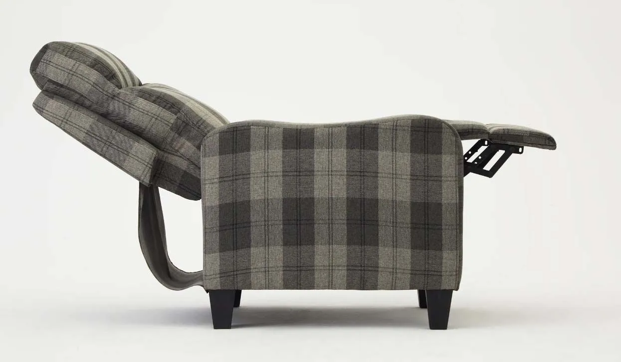 Dundee Grey Tartan Fabric Push Bank Recliner