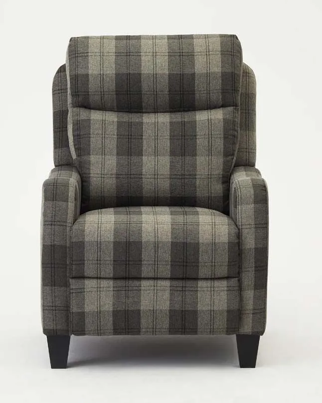 Dundee Grey Tartan Fabric Push Bank Recliner