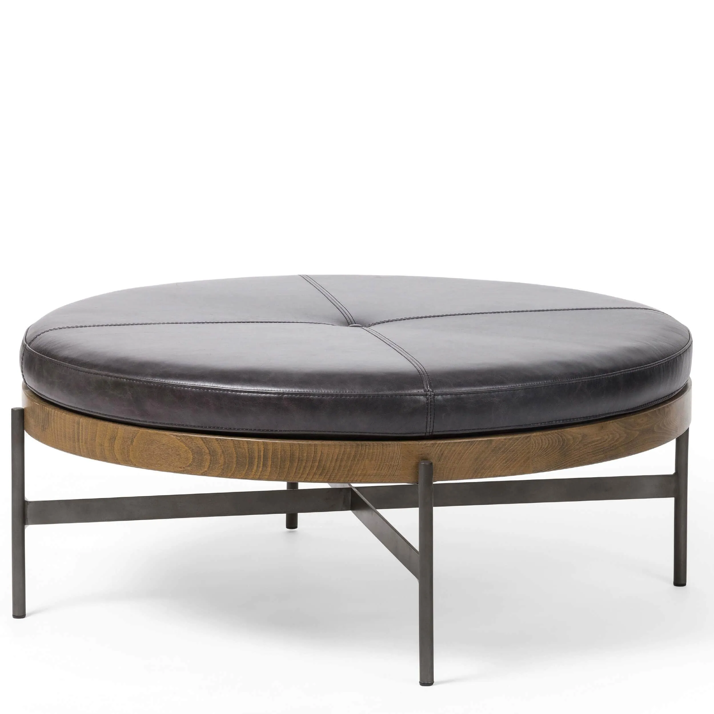 Edwyn Large Leather Ottoman, Sonoma Black