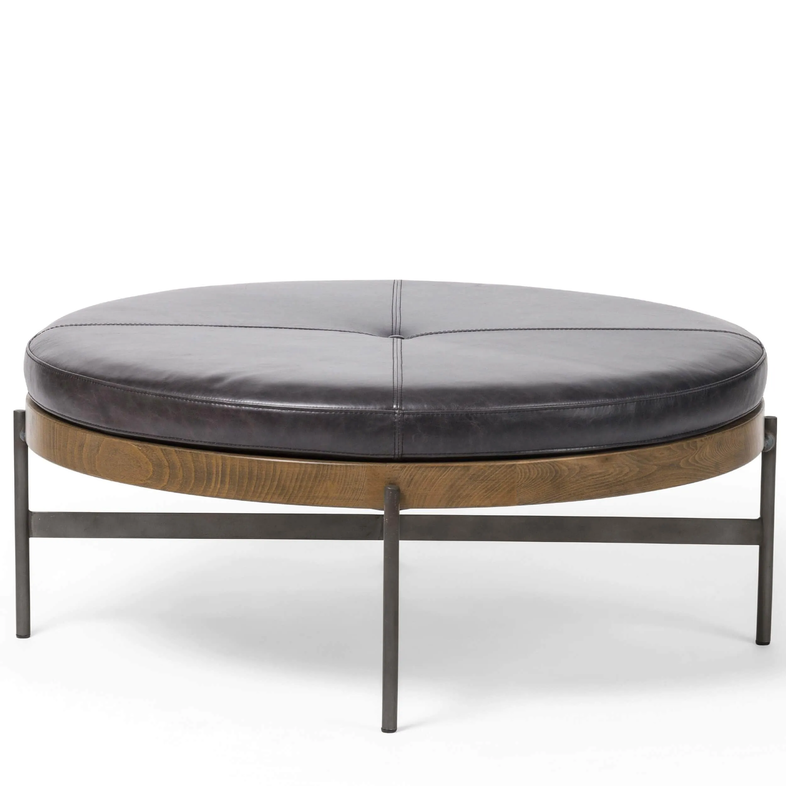 Edwyn Large Leather Ottoman, Sonoma Black