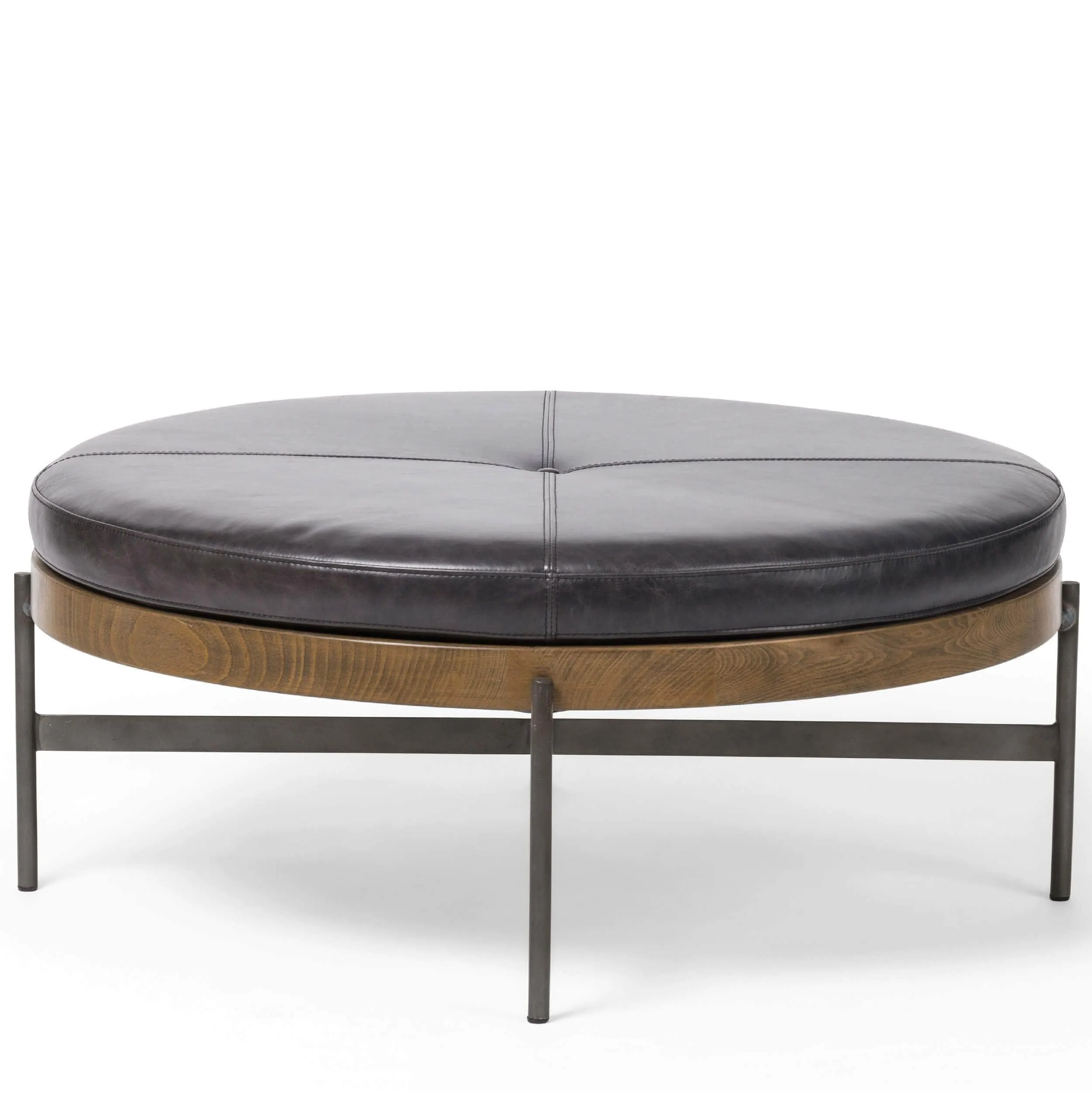 Edwyn Large Leather Ottoman, Sonoma Black