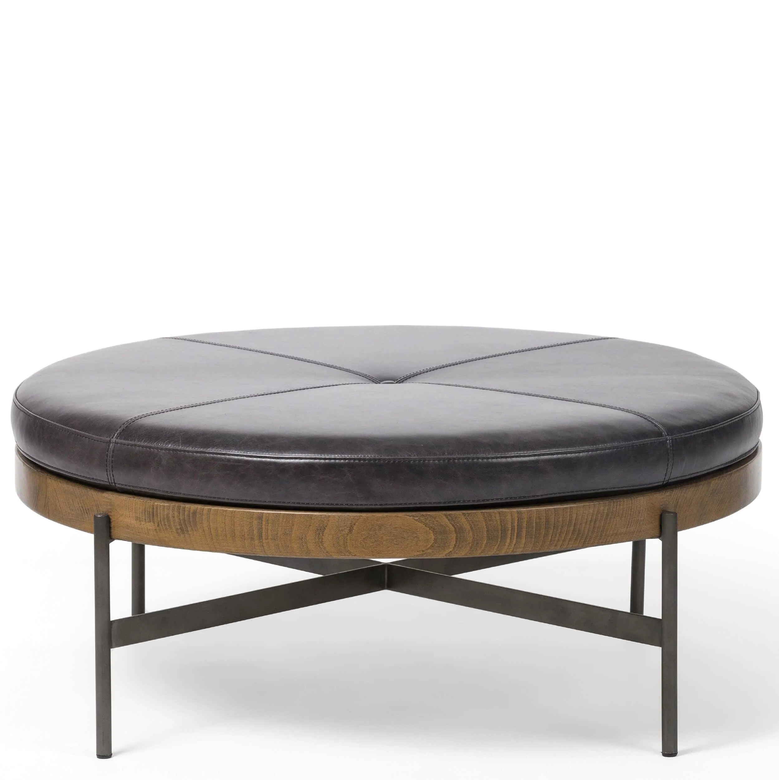 Edwyn Large Leather Ottoman, Sonoma Black