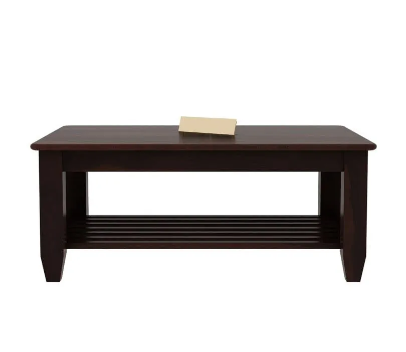 Enfurnish Solid Sheesham Wood Rectangle Centre Table, Coffee Table for Living Room, Wooden Sofa Center Table with Shelf Storage for Home & Office | Rosewood, Walnut, Pre Assembled & Ready to Use