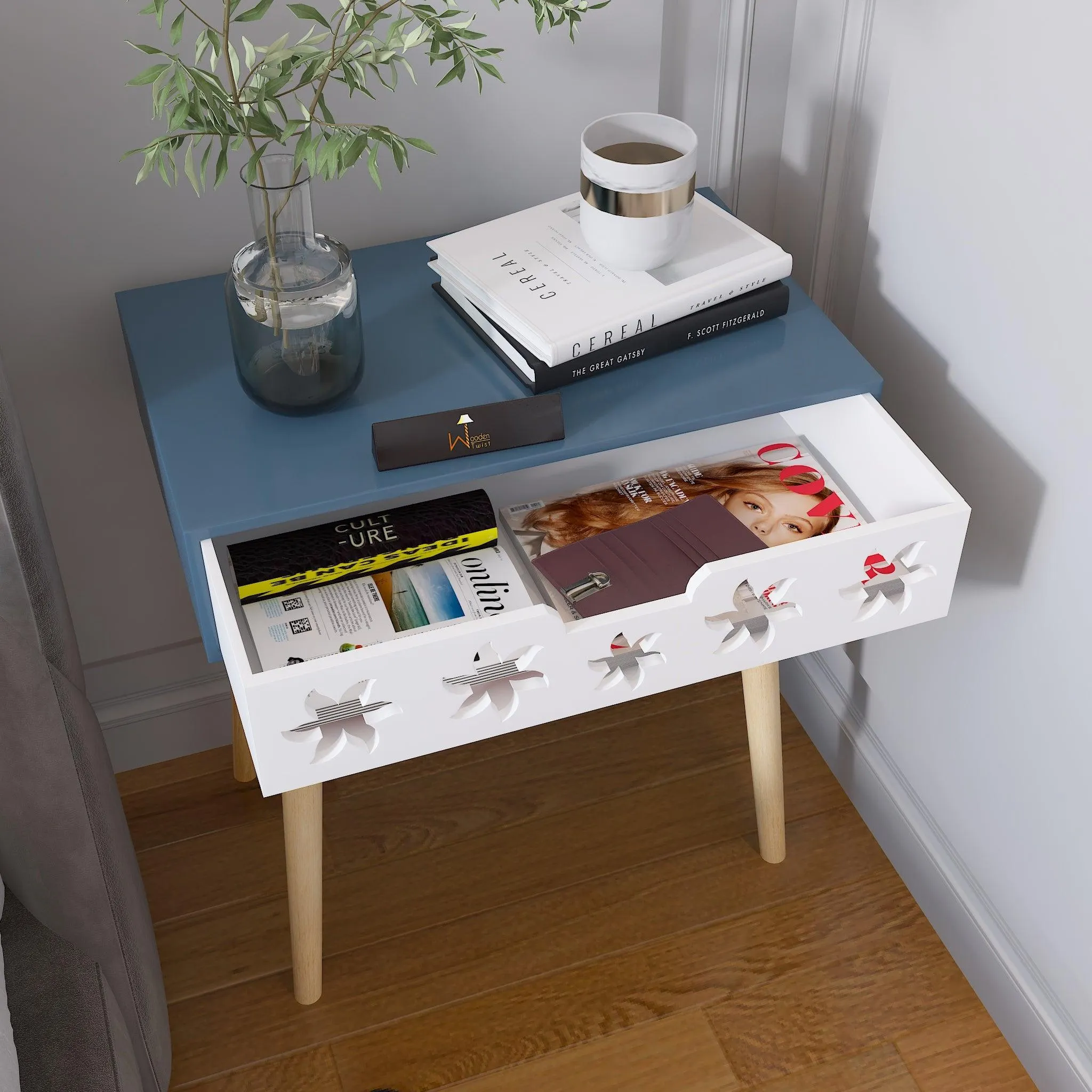 Estrella Wooden Bedside Table With Storage Drawer Nightstand