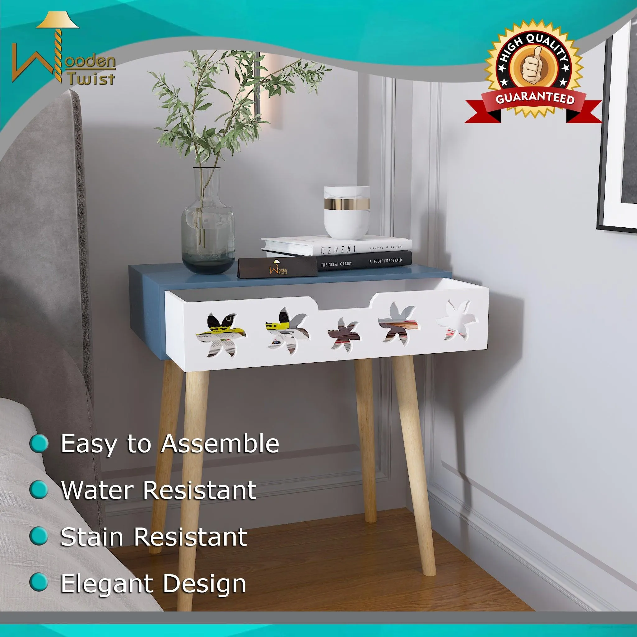 Estrella Wooden Bedside Table With Storage Drawer Nightstand