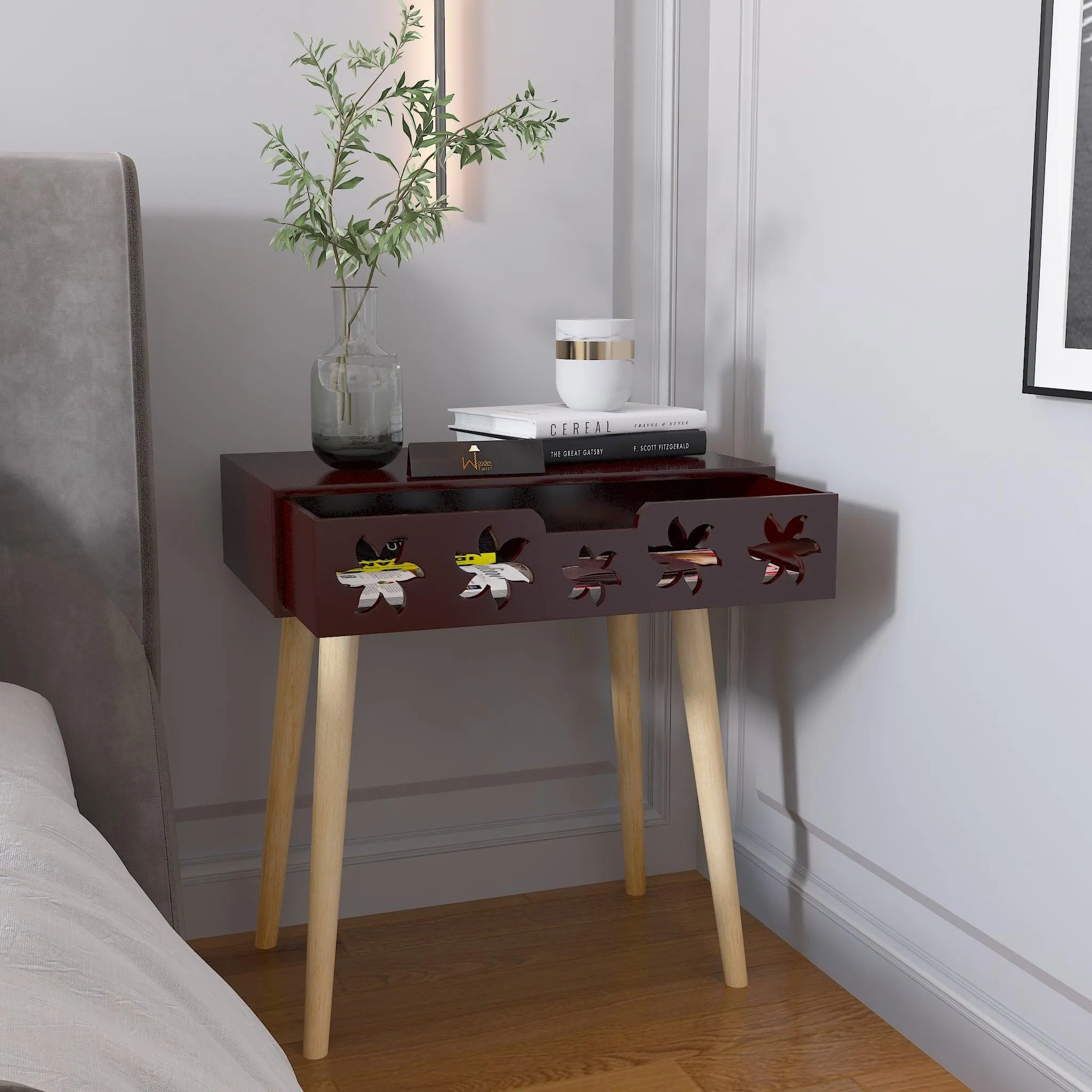 Estrella Wooden Bedside Table With Storage Drawer Nightstand