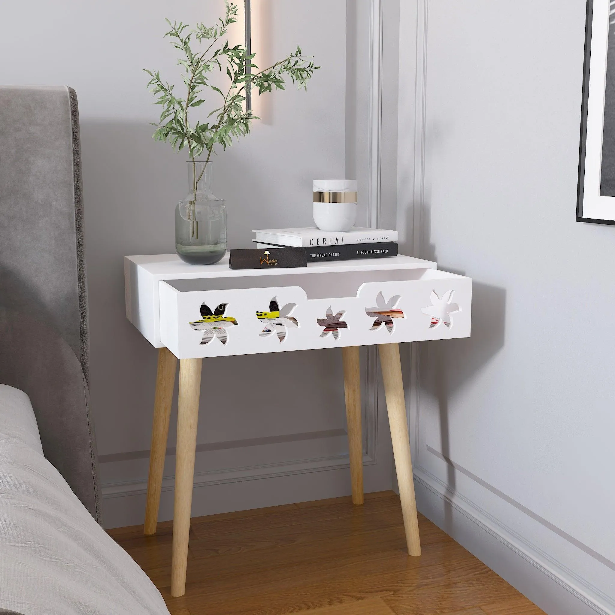 Estrella Wooden Bedside Table With Storage Drawer Nightstand