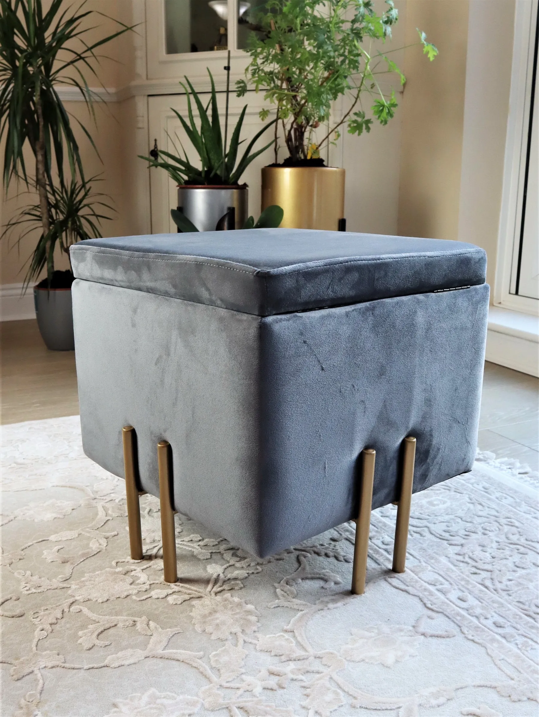 Eva Grey and Gold Storage Ottoman