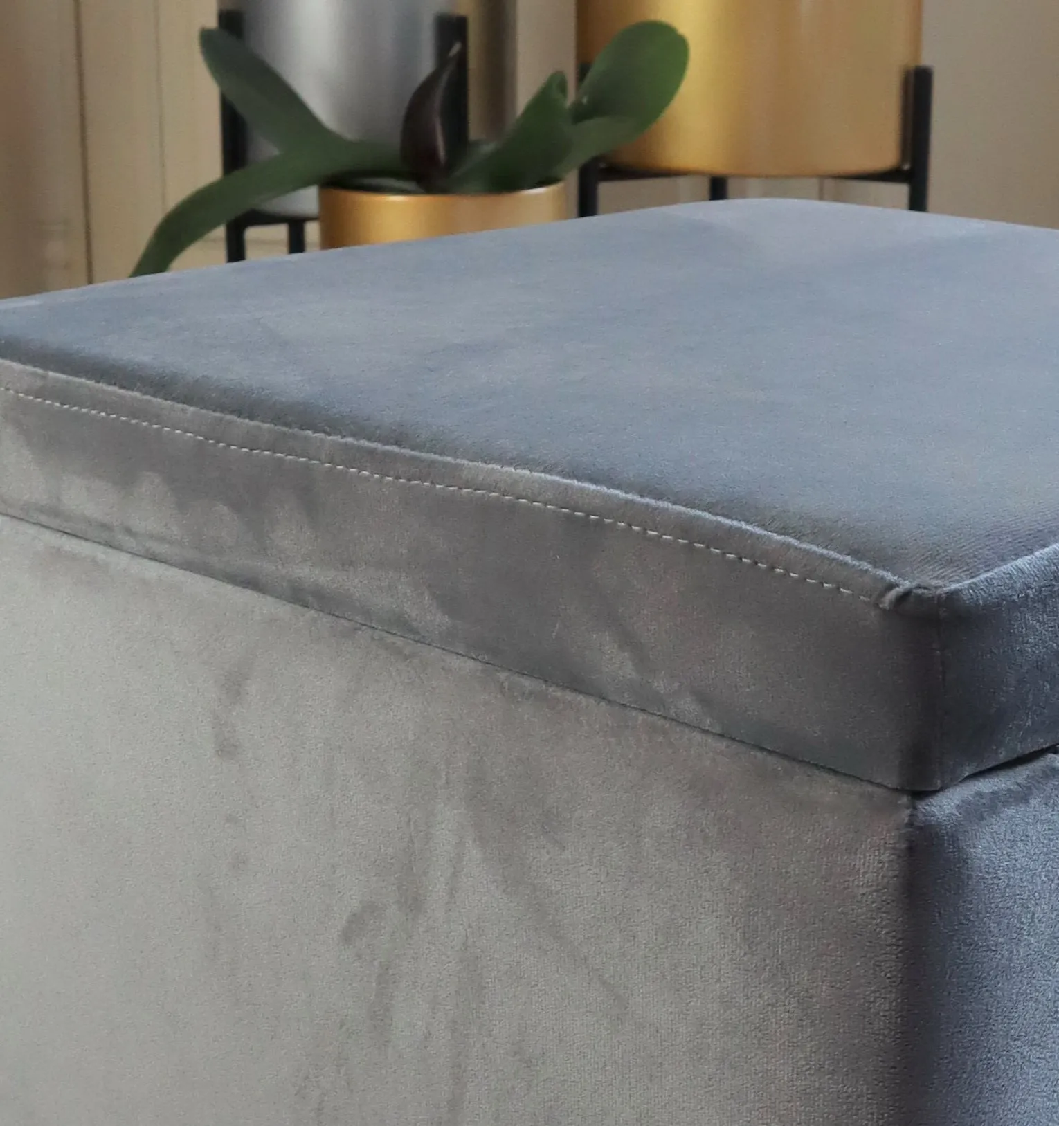 Eva Grey and Gold Storage Ottoman