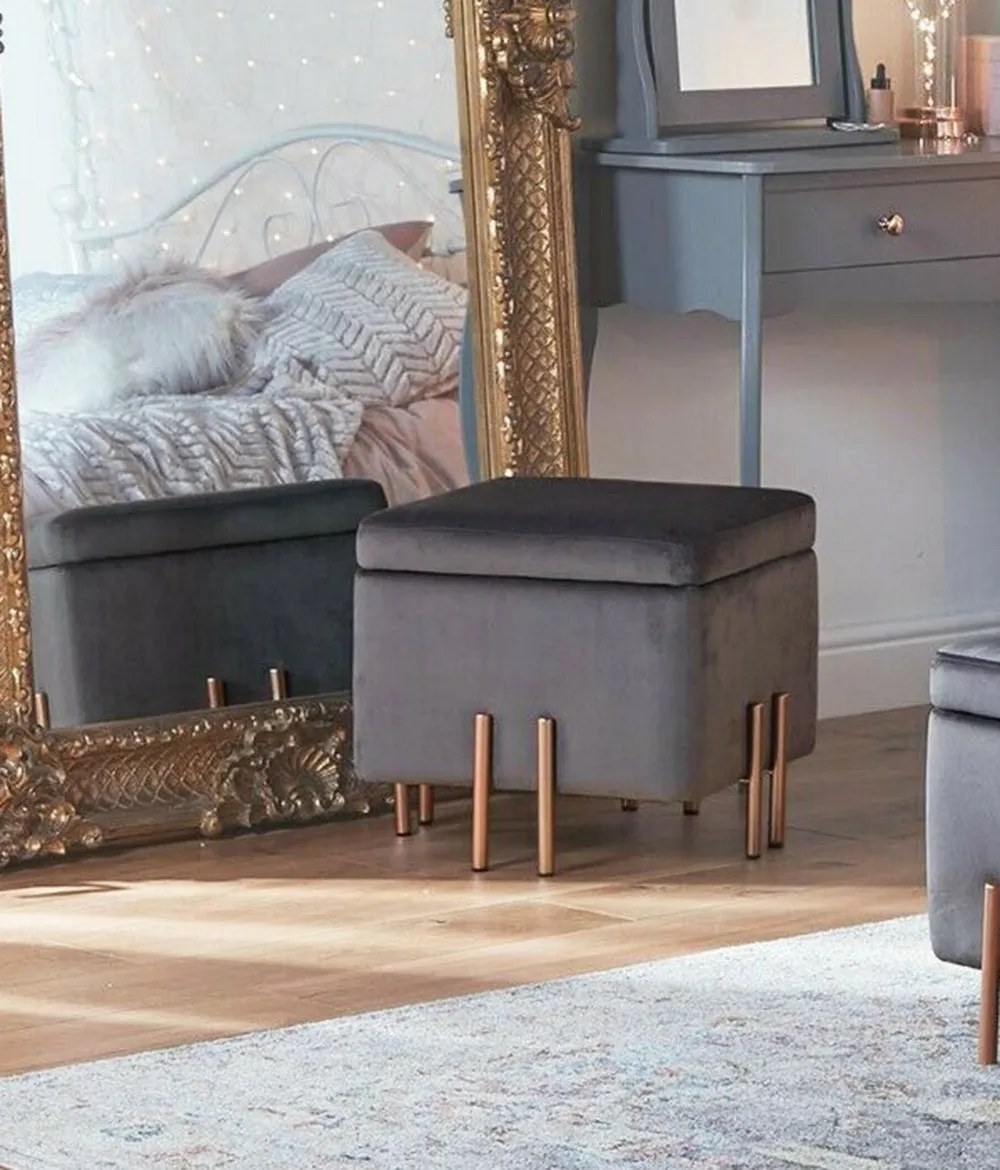 Eva Grey and Gold Storage Ottoman