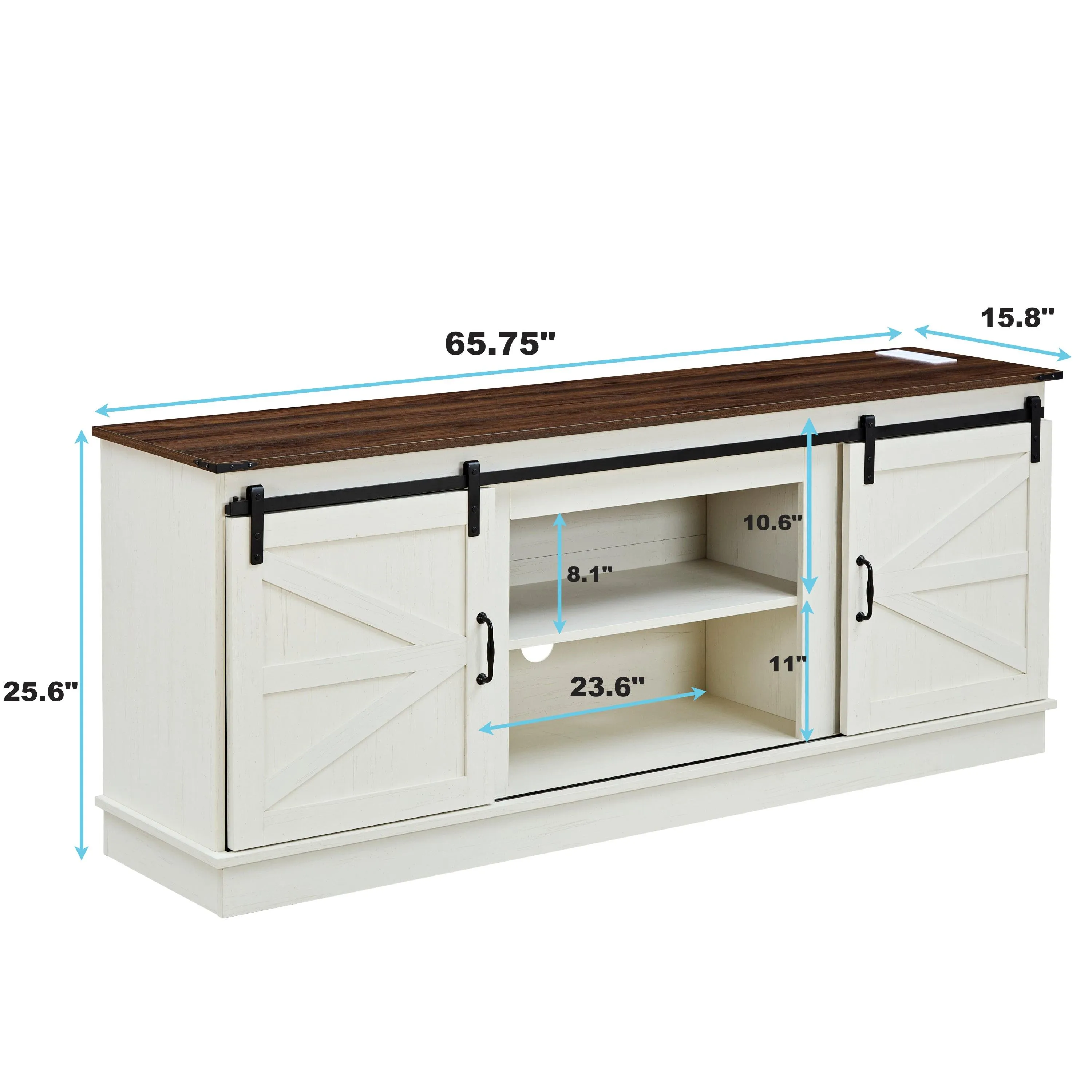 Farmhouse TV Stand for 65-75" TVs, Modern Entertainment Center with Sliding Barn Door and Outlets