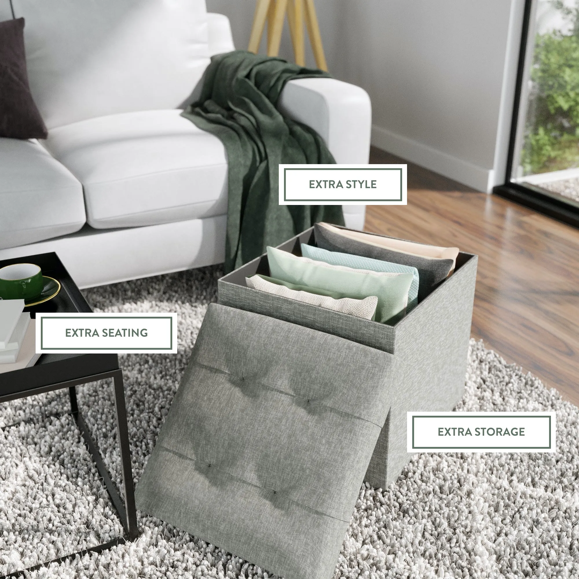 Foldable Square Storage Ottoman