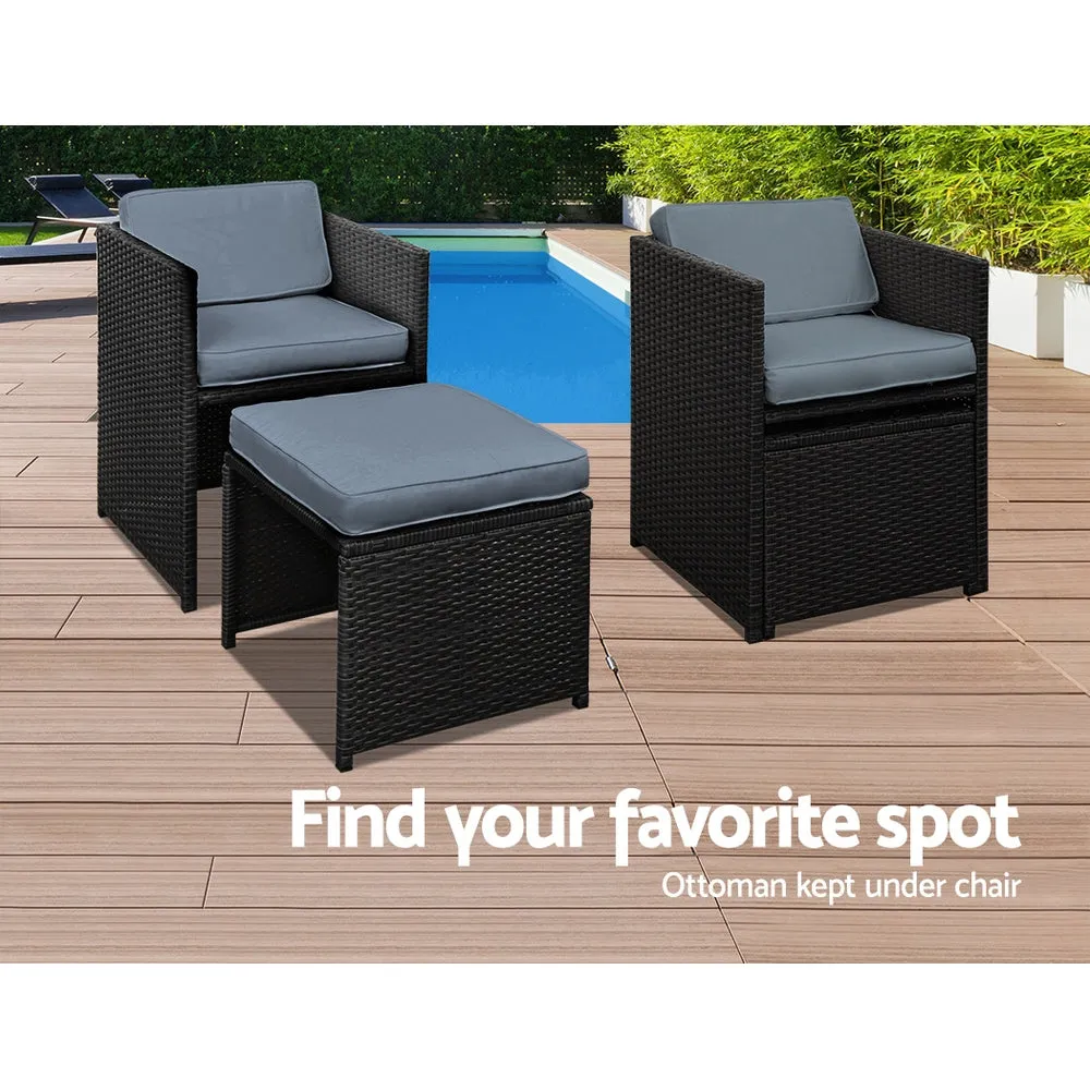 Gardeon 9 Piece Wicker Outdoor Dining Set - Black & Grey