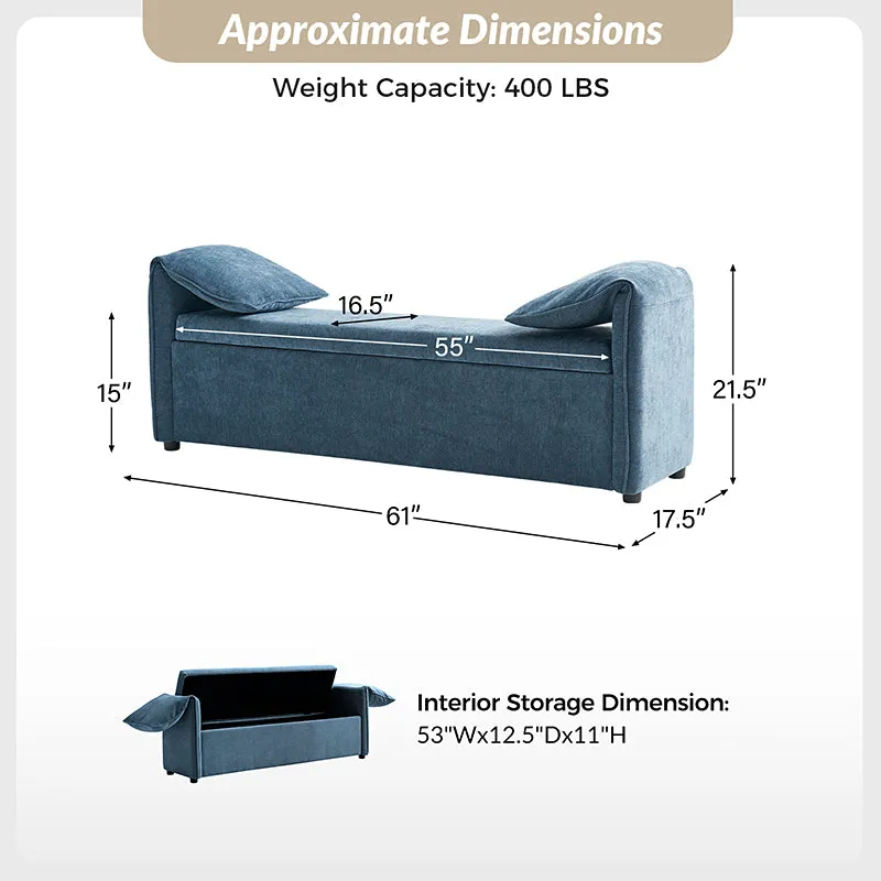 Gerardo Storage Bench with Elephant Ear-Shaped Pillows