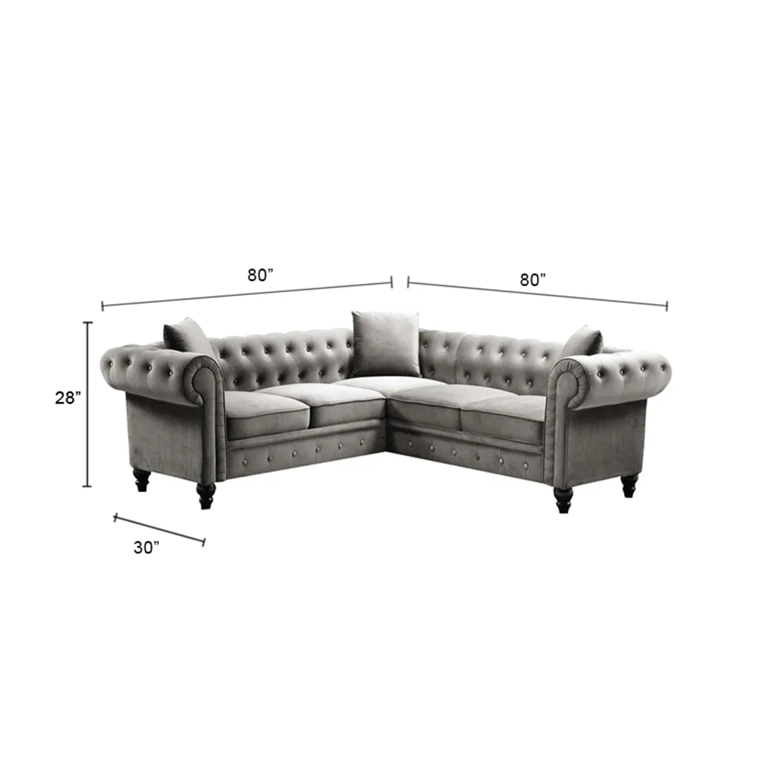 Glacier solid Wood 5 Seater Fabric L Shape Chesterfield Sofa for Living Room - Grey