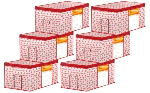 Heart Home Dot Printed Multiuses Non Woven Underbed/Storage Bag/Organizer With Transparent Window & Handle Pack of 6 (Pink)-46HH0597