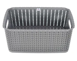 Heart Home Multipurposes Large M 20 Plastic Basket/Organizer|Side Handles & Wovan Design|Size 26 x 20 x 11 (Grey) -46KHH094