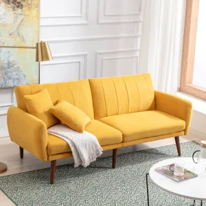 Homrest Convertible Linen Fabric Folding Recliner Futon Modern Adjustable Sleeper Sofa Loveseat Daybed for Living Room(Yellow)