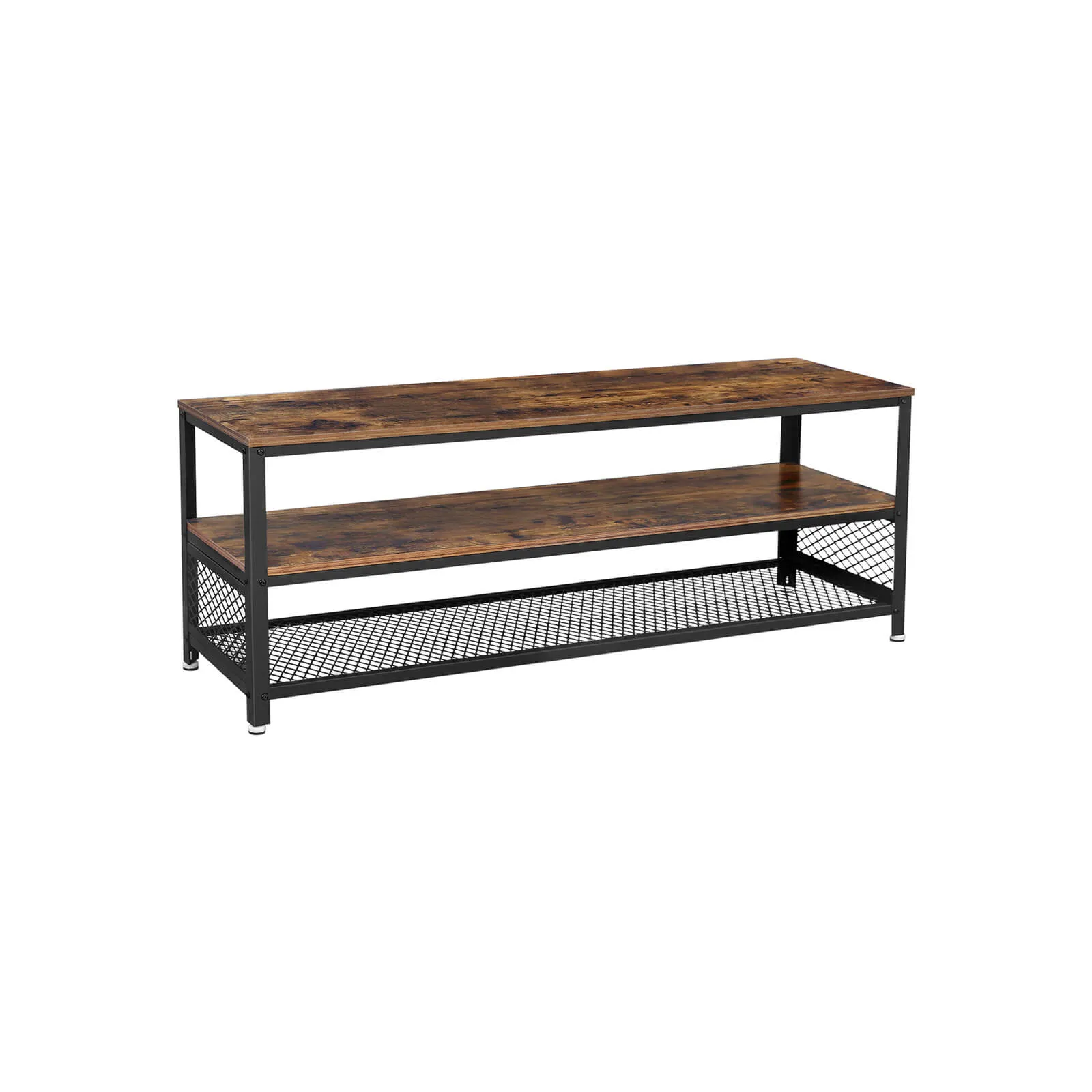 Industrial Long TV Stand with Shelves