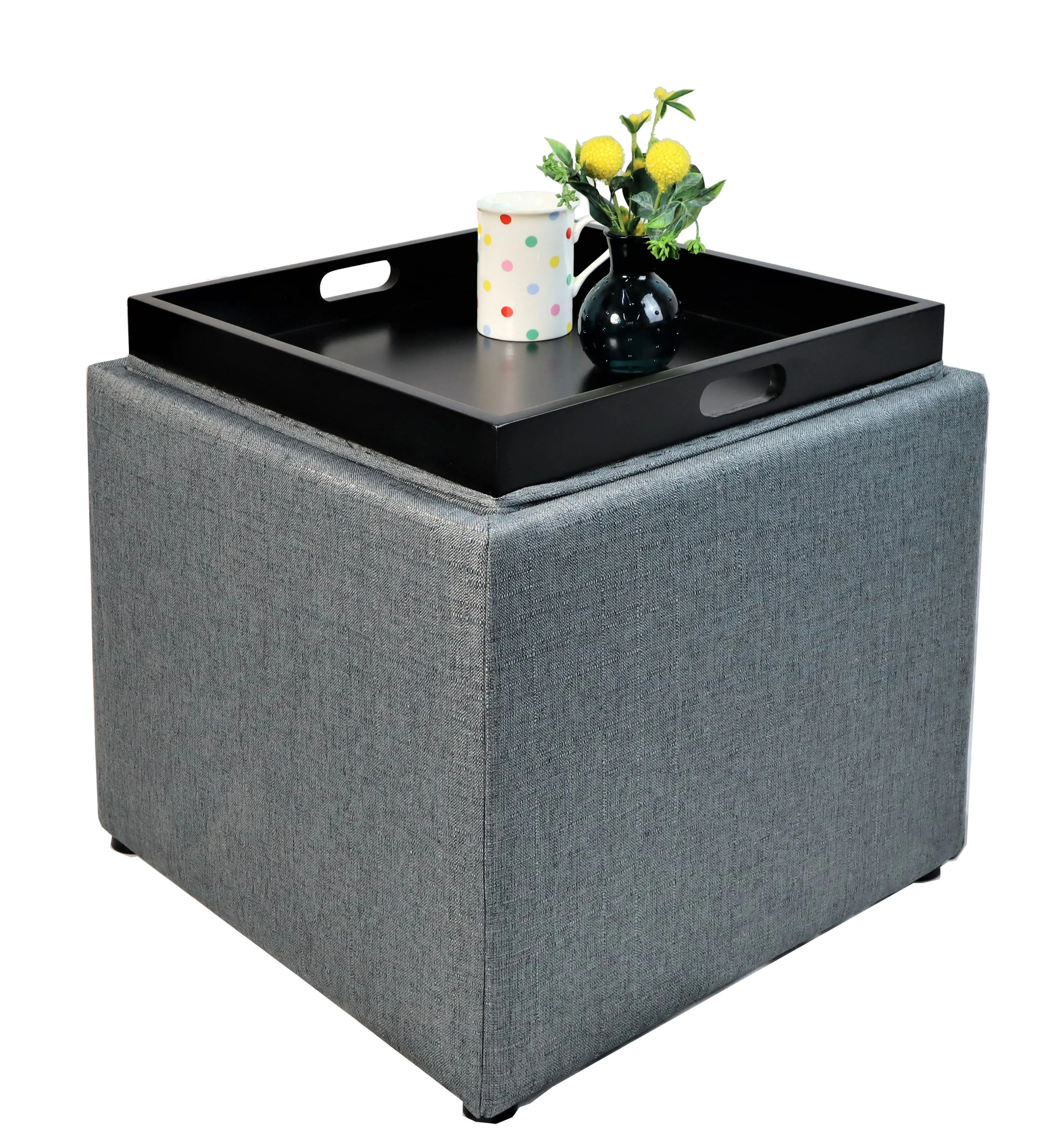 Kas Tray Top Grey Storage Ottoman