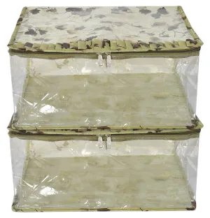 Kuber Industries Leaf Printed Laminated Transparent Underbed Storage Bag- Pack of 2 (Green)-HS43KUBMART26131