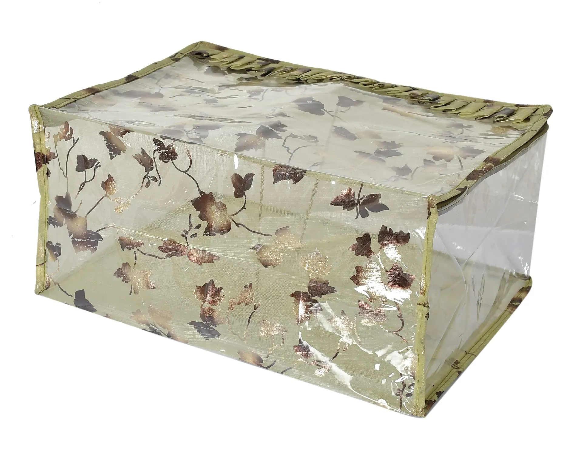 Kuber Industries Leaf Printed Laminated Transparent Underbed Storage Bag- Pack of 2 (Green)-HS43KUBMART26131