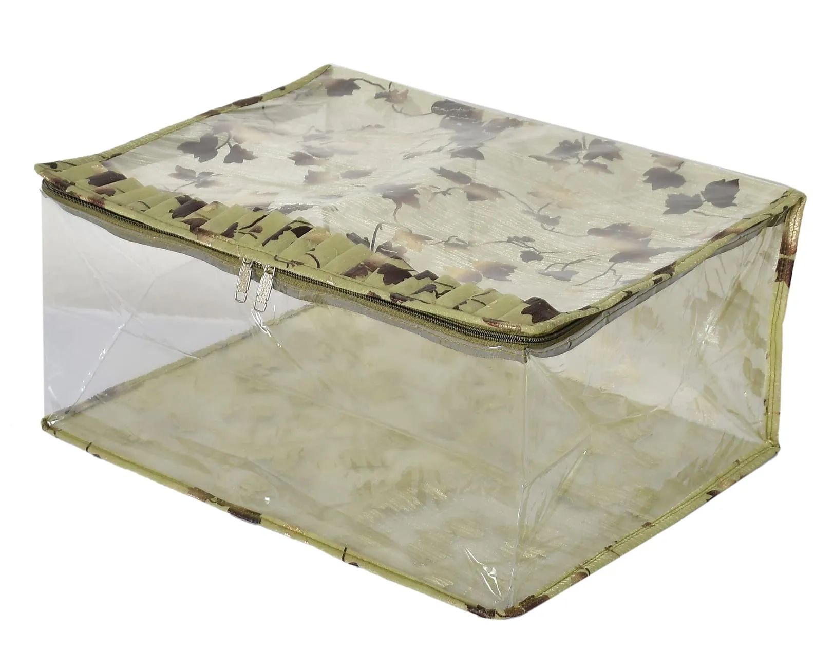 Kuber Industries Leaf Printed Laminated Transparent Underbed Storage Bag- Pack of 2 (Green)-HS43KUBMART26131