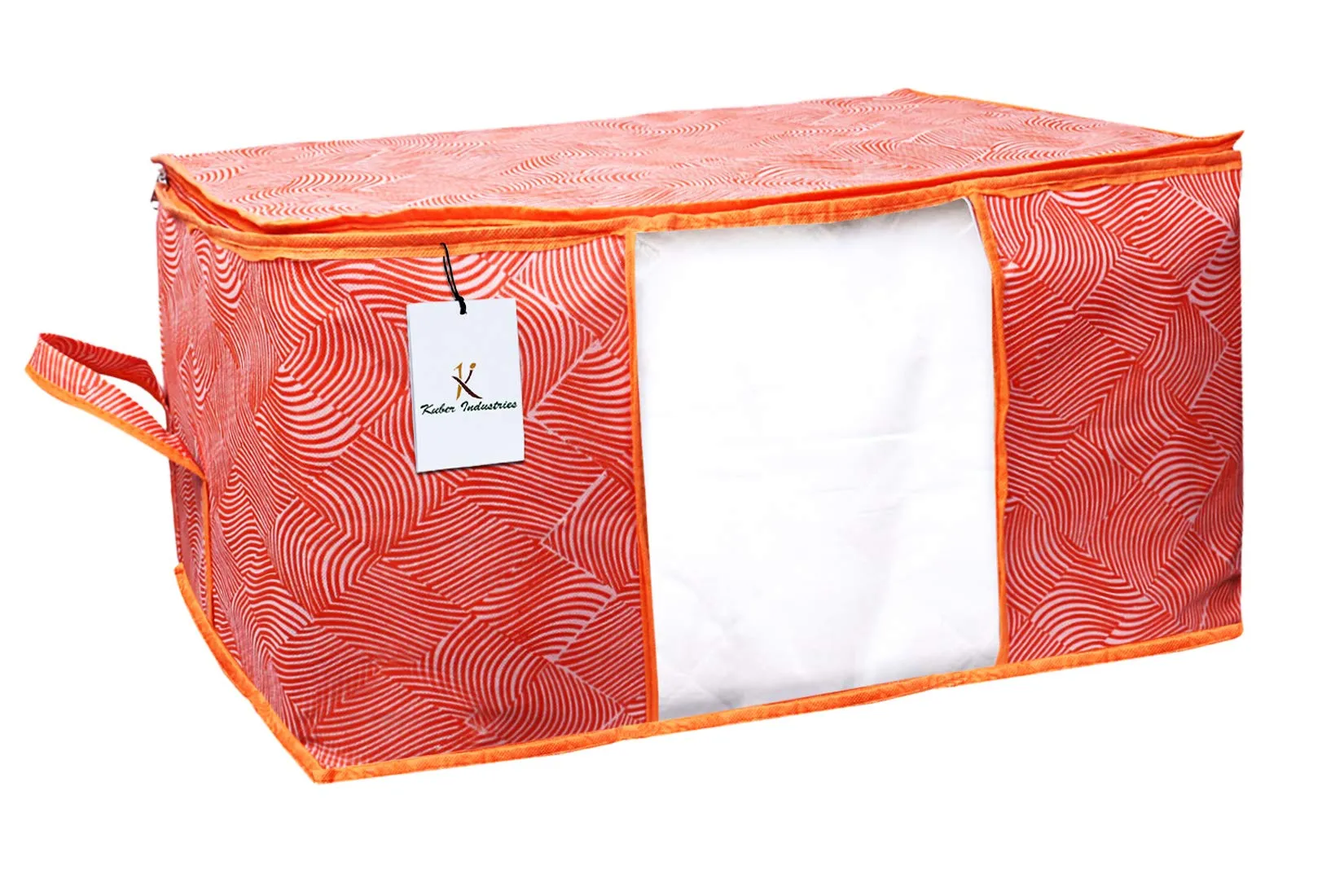 Kuber Industries Leheriya Design Underbed Storage Bag, Storage Organiser, Blanket Cover Set of 5 (Orange)