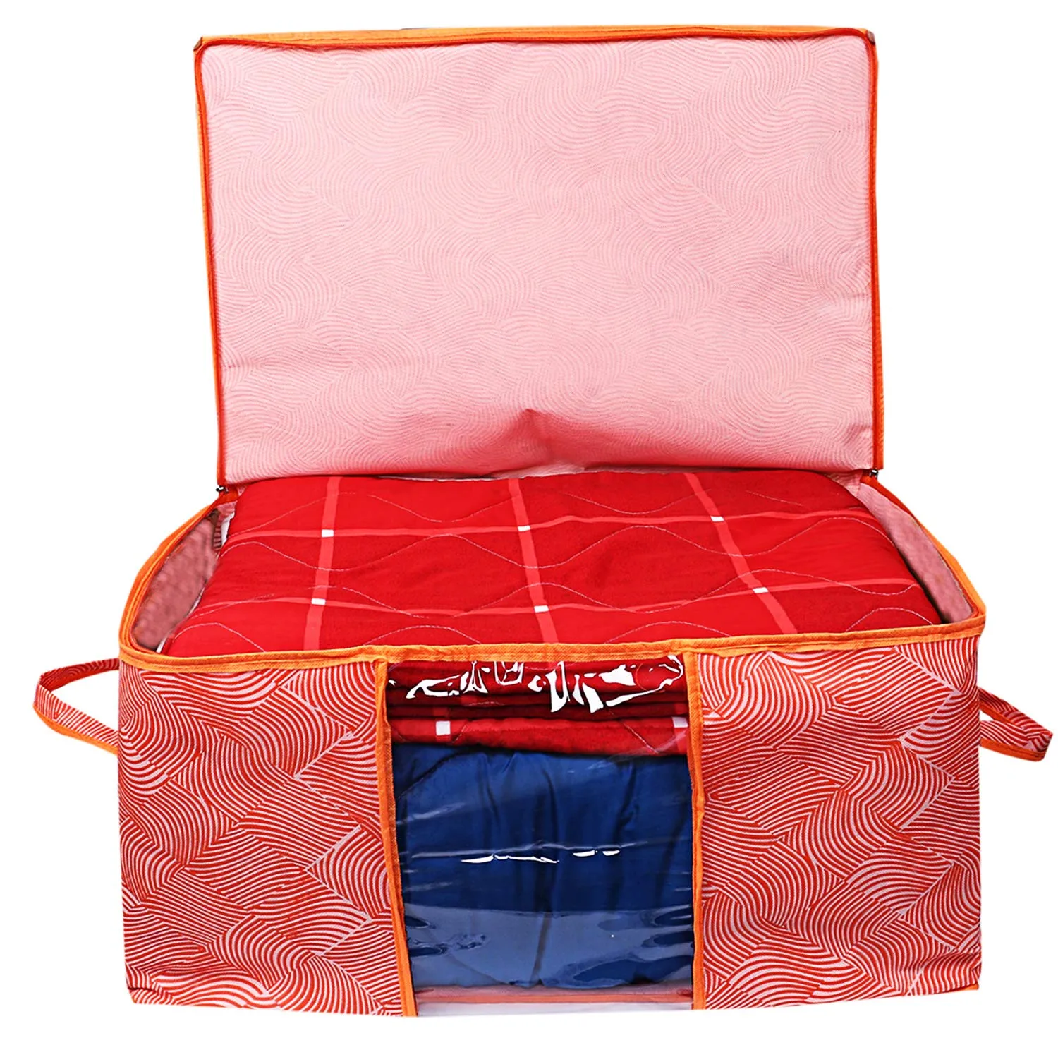 Kuber Industries Leheriya Design Underbed Storage Bag, Storage Organiser, Blanket Cover Set of 5 (Orange)