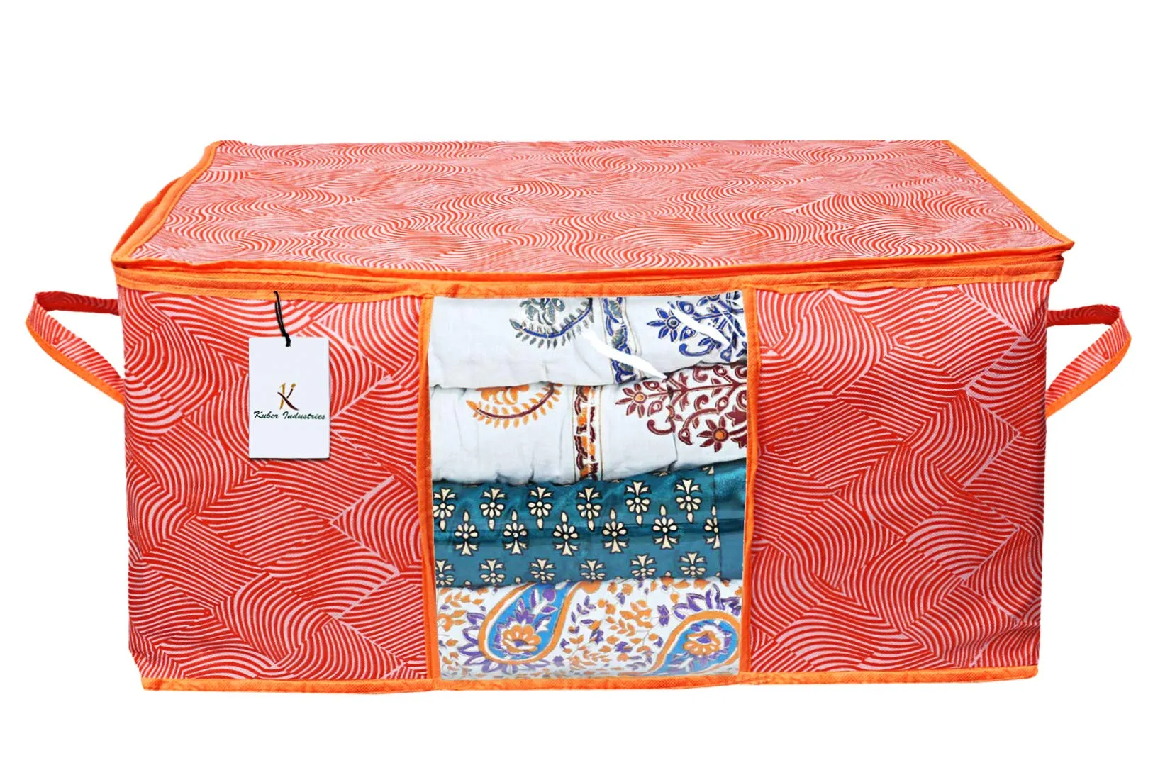 Kuber Industries Leheriya Design Underbed Storage Bag, Storage Organiser, Blanket Cover Set of 5 (Orange)