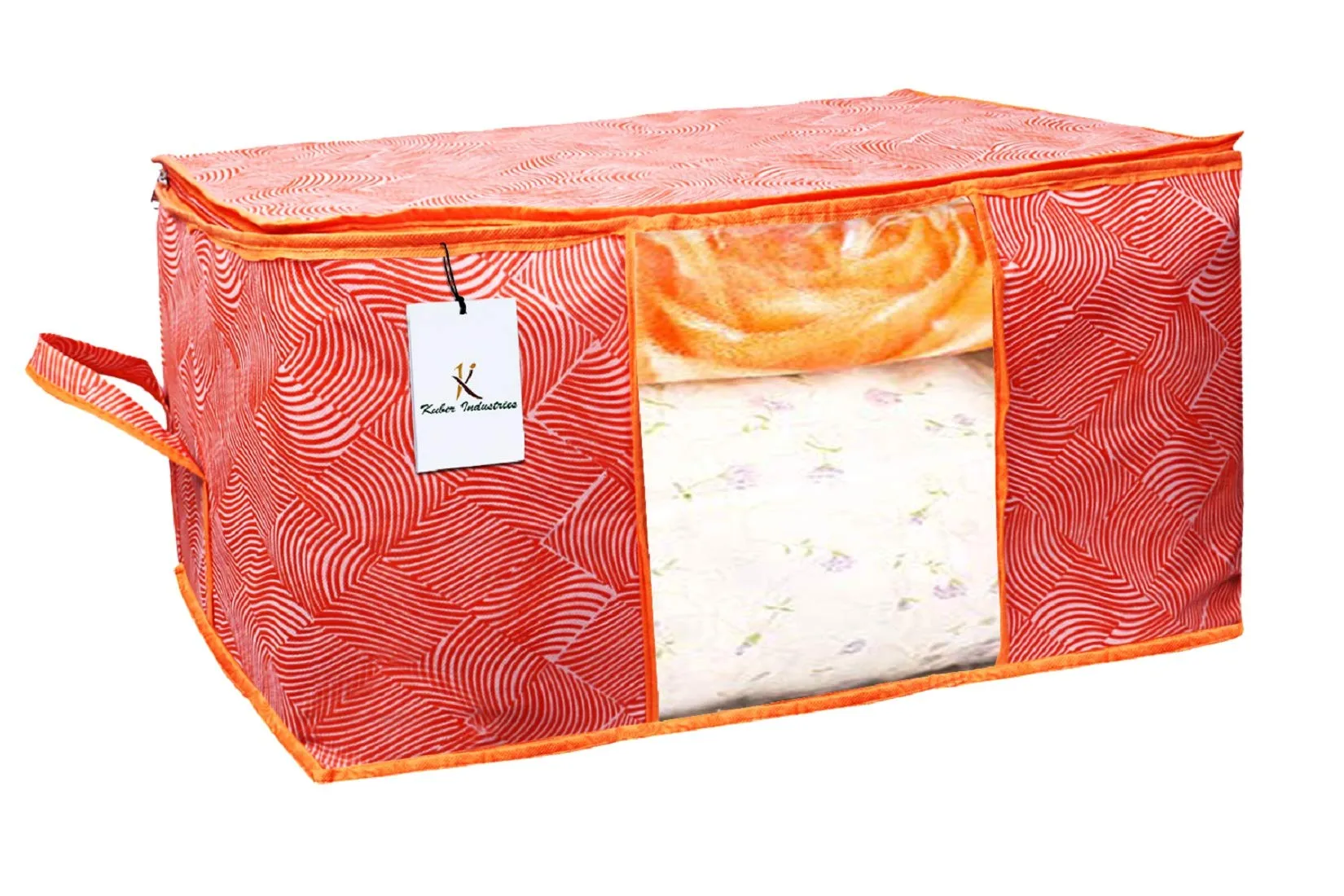 Kuber Industries Leheriya Design Underbed Storage Bag, Storage Organiser, Blanket Cover Set of 5 (Orange)