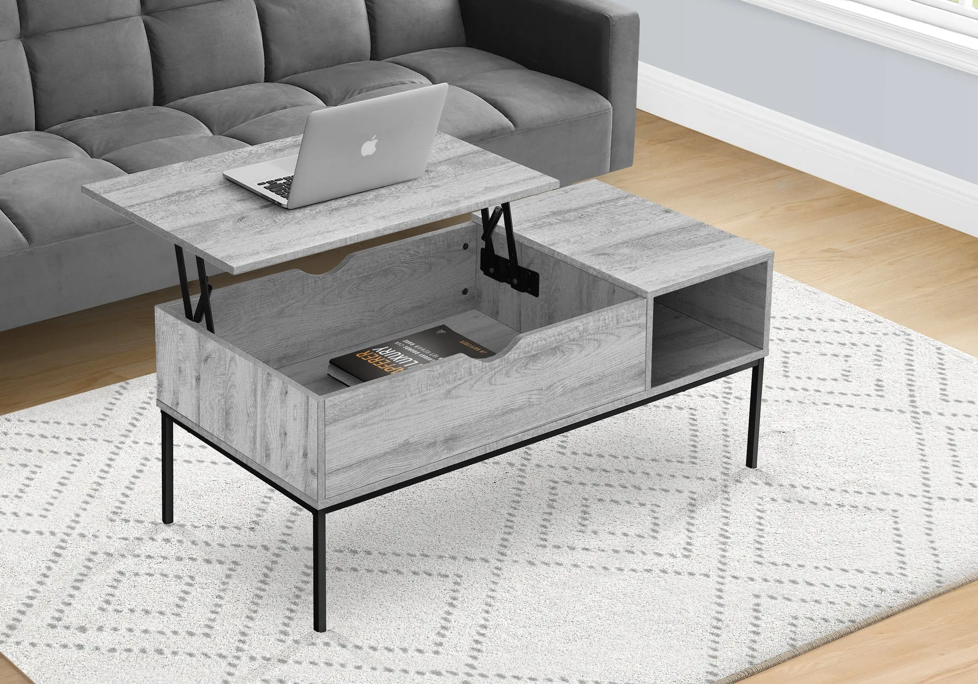 Lift-Top Coffee Table, 42" L, Rectangular, Grey, Black Metal - Contemporary & Modern