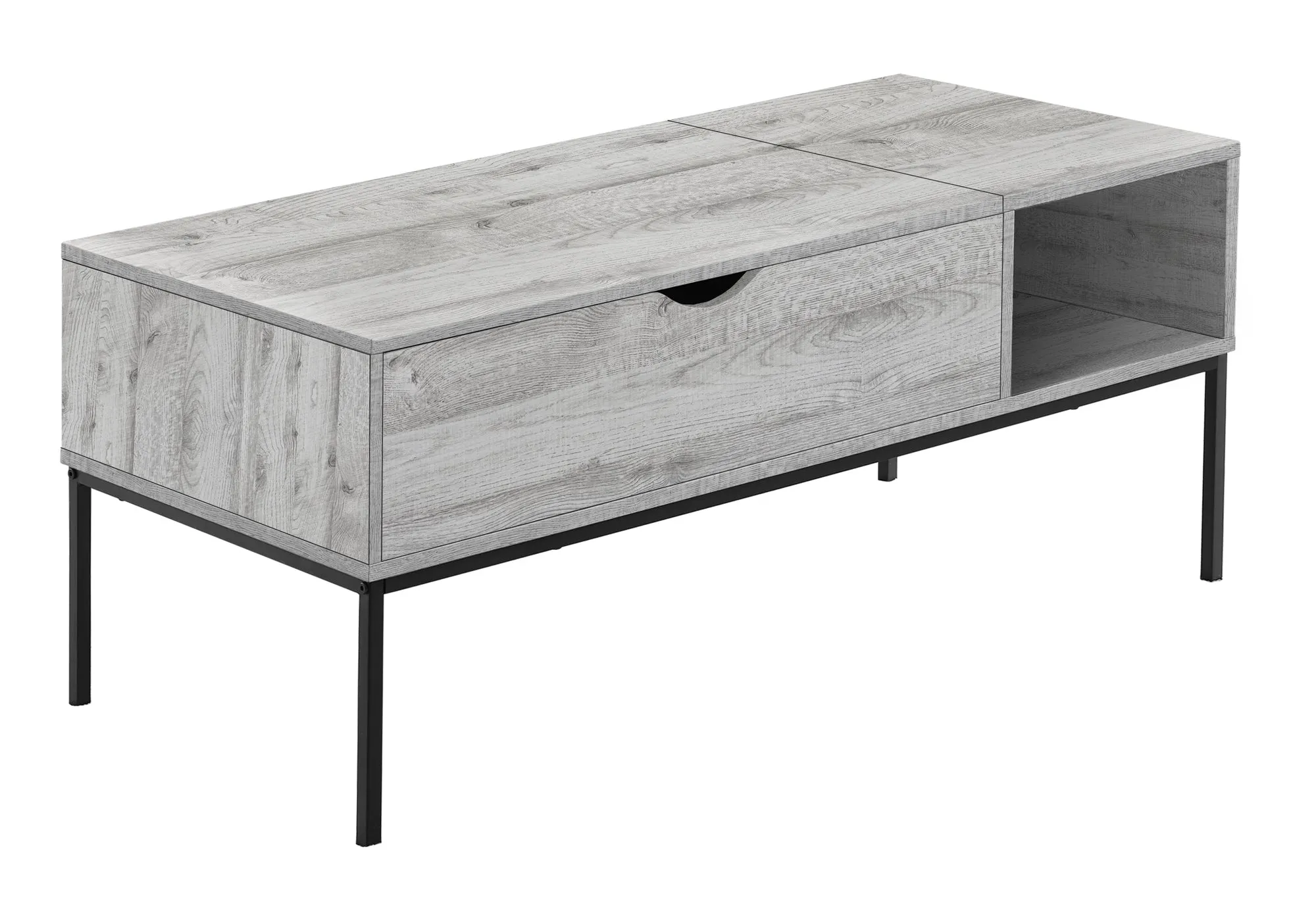 Lift-Top Coffee Table, 42" L, Rectangular, Grey, Black Metal - Contemporary & Modern