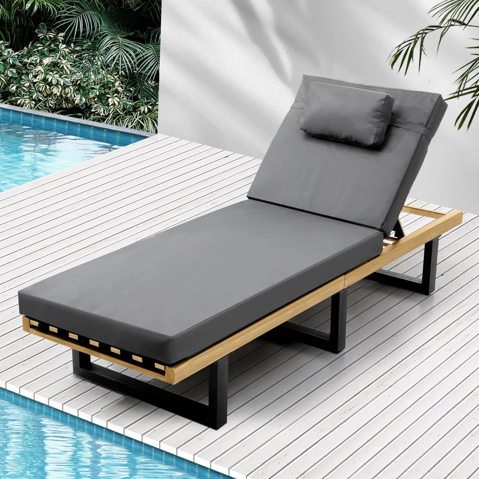 Livsip Sun Lounge Outdoor Lounger Day Bed Garden Patio Furniture Setting Grey